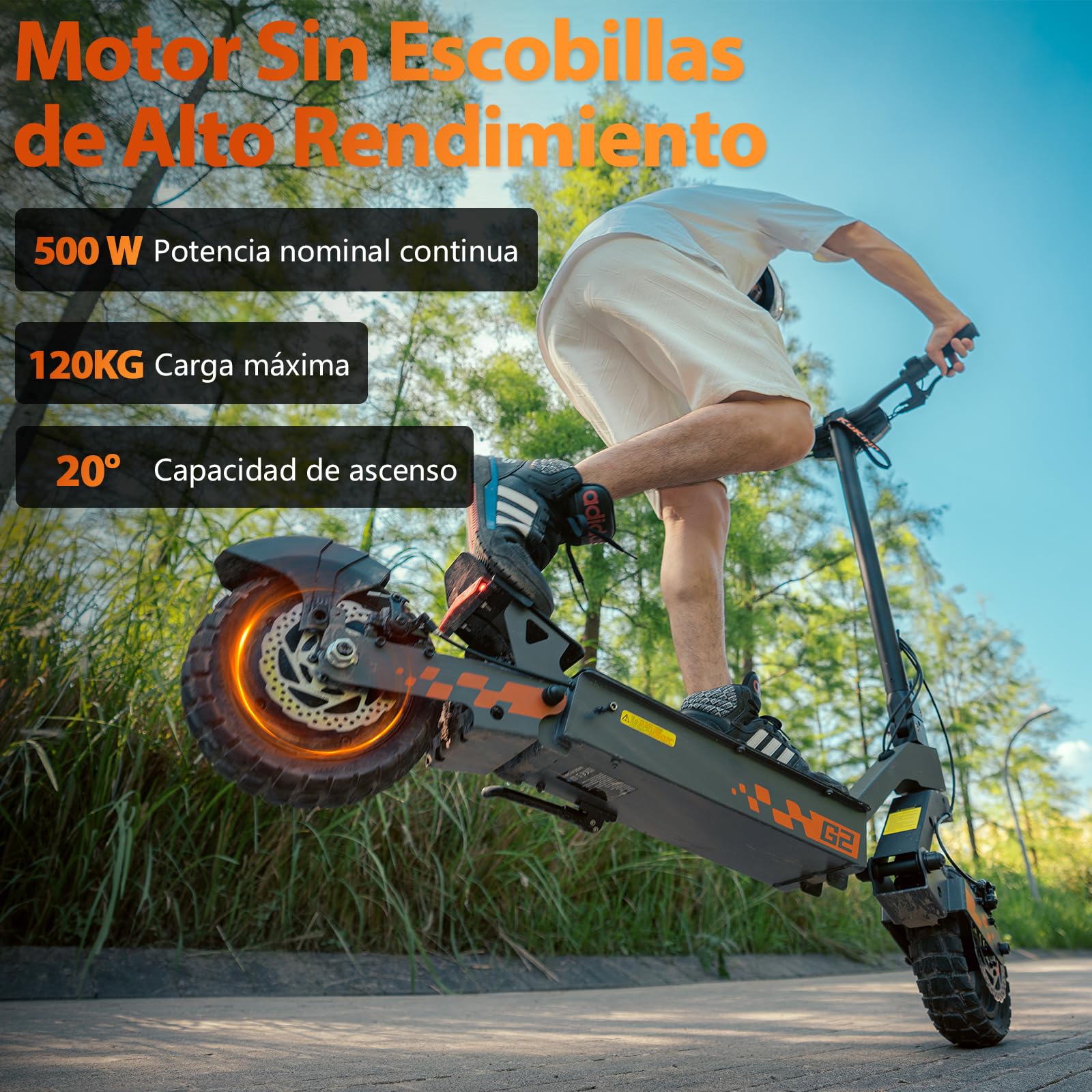 Kukirin Patinete Eléctrico Adultos Todoterreno,Patin Electrico,Scooter Electrico Potente Plegable/Autonomía de 55 km/Ruedas de 10"/Carga máxima 120kg/IP54/Doble Frenos de Disco,G2