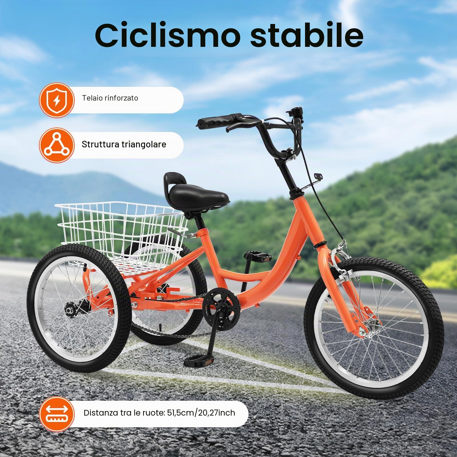Triciclo da 16 pollici per bambini a 3 ruote con cestino per la spesa, sella regolabile in altezza, triciclo per bambini dai 7 ai 10 anni