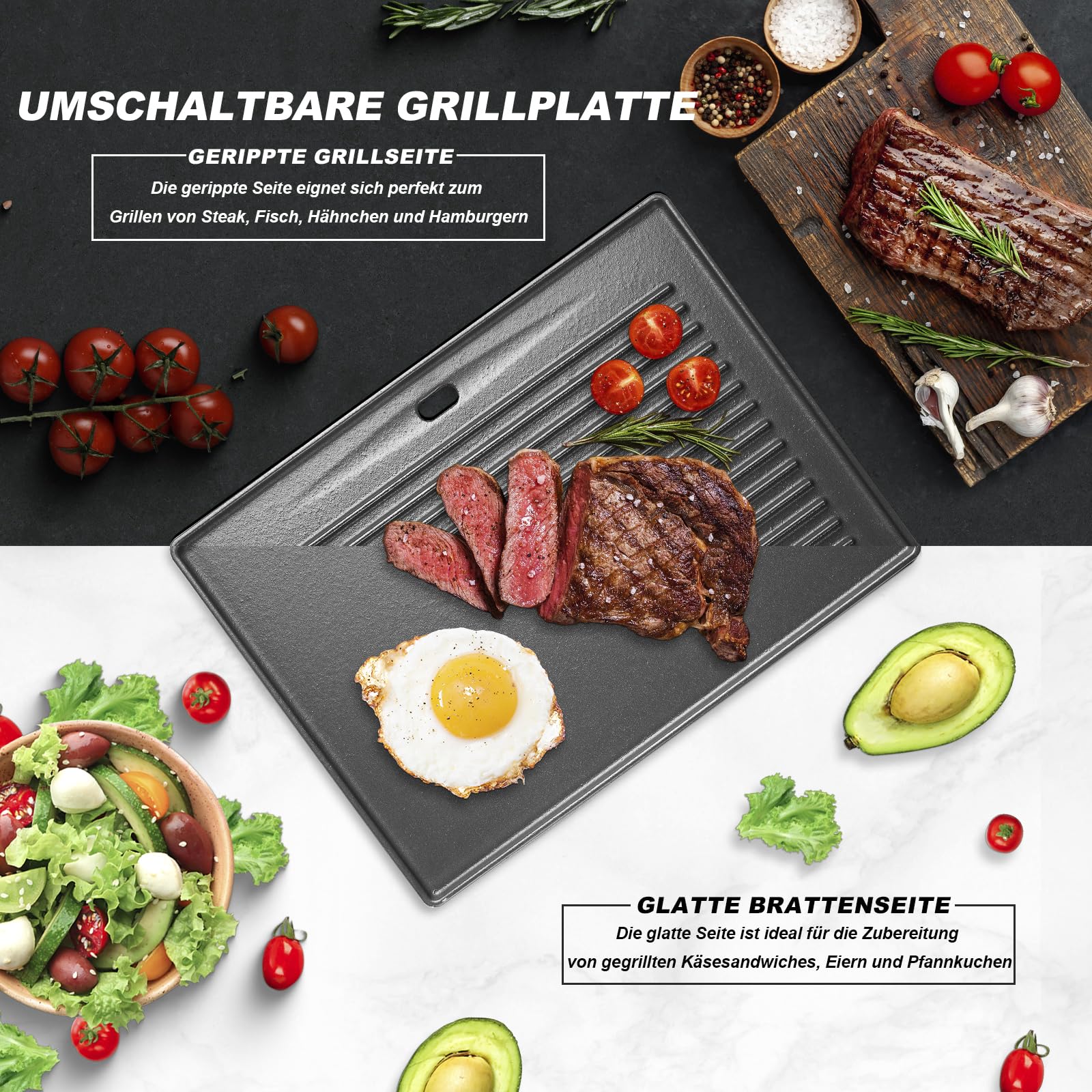 Piastra in ghisa per barbecue a gas Taino Pro/Red 4 e 6 serie, 41,5 x 31 cm, universale, piastra girevole per pizza, accessorio per serie Burnhard Fred, piastra di ricambio per serie PRO/RED