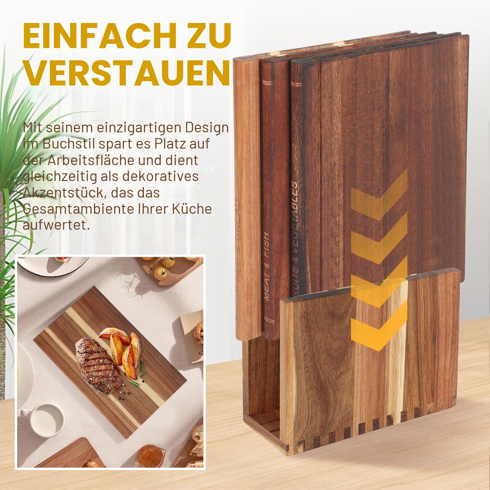 Schneidebrett im Buchdesign, 3er-Set Holzschneidebretter aus Holz, Buchförmige Schneidebretter mit Vertikalem Aufbewahrungsständer für Fleisch, Gemüse und Brot, Küchengeschenk