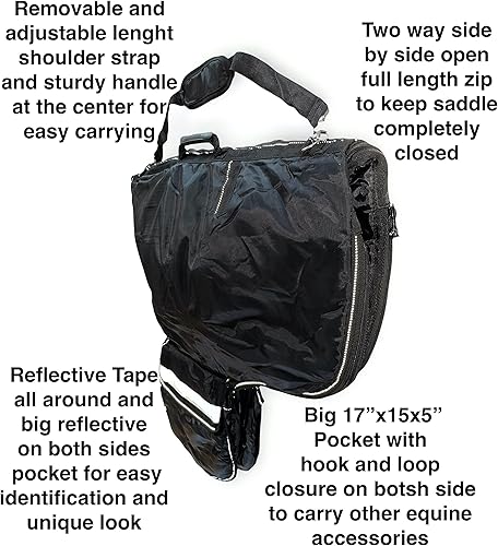 Miniatura 3 de Majestic Ally Nylon reflectante Western Saddle Carry Bag con bolsillos grandes- Negro