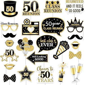 24pcs 50th Class Reunion Photo Booth Props 50th Class Reunion Decorations Class of 1976 Reunion Decorations 1976 Class Reunion Selfie Props for 1976 High School Reunion Welcome Back Party