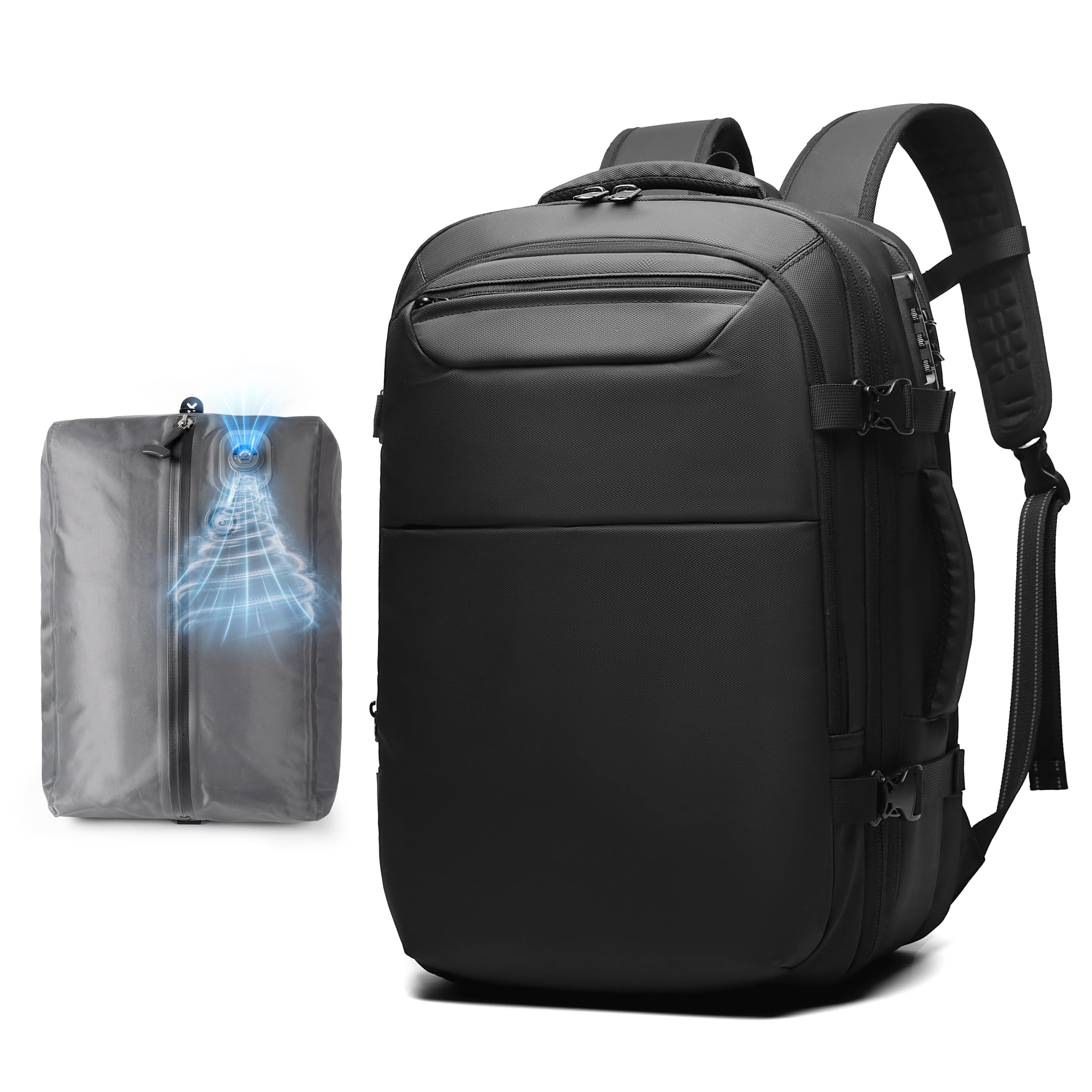 Joryin Air Vacuum Backpack for Travel with Built-in Air Pump, 80L Expandable Backpack Vacuum Compression Bag with TSA Lock Waterproof Carry On Large