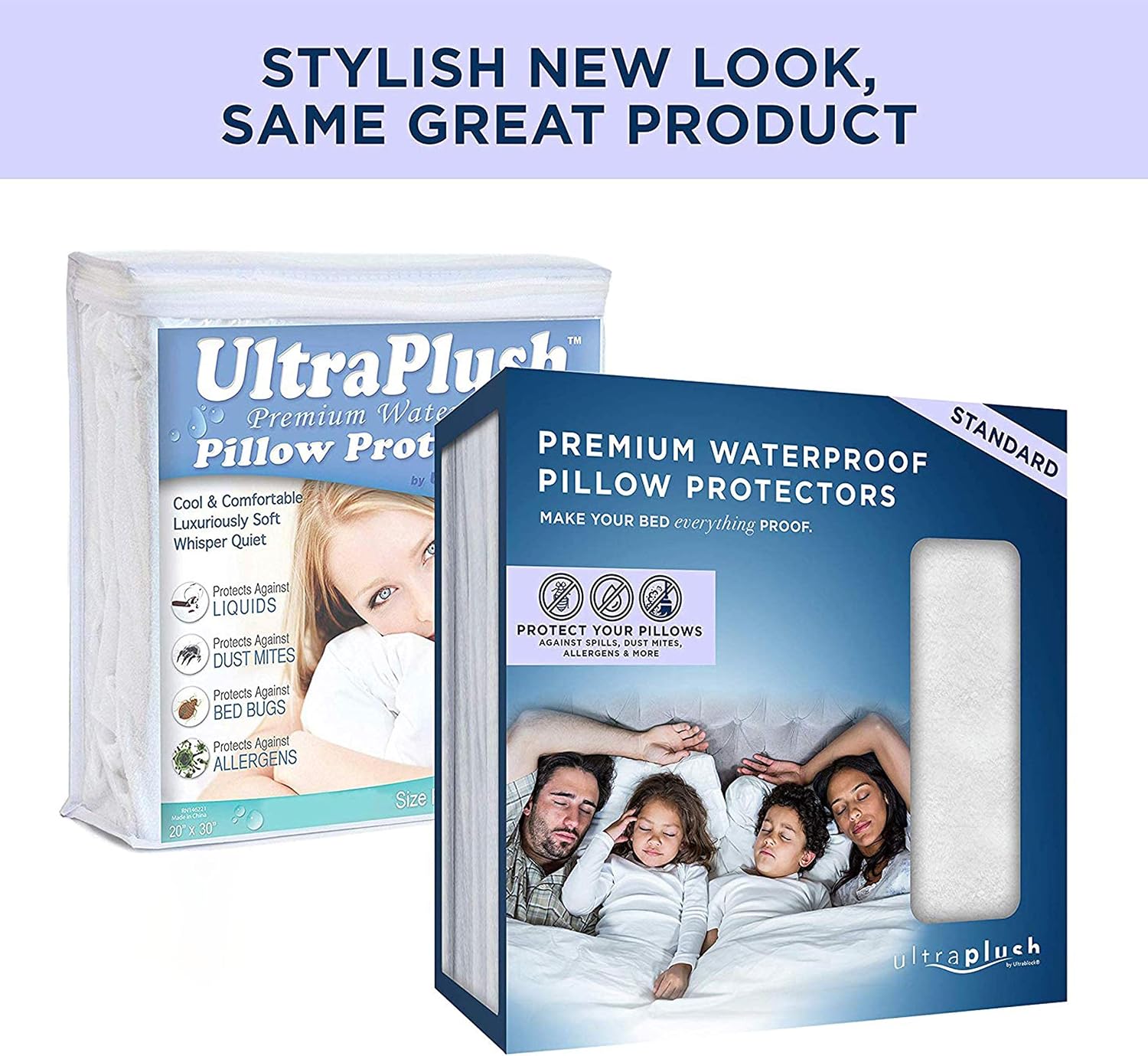 UltraPlush Pillow Protector- Waterproof & Hypoallergenic Covers, Dust Mite Proof 2 Pack of Zipped Premium Protectors - Image 3