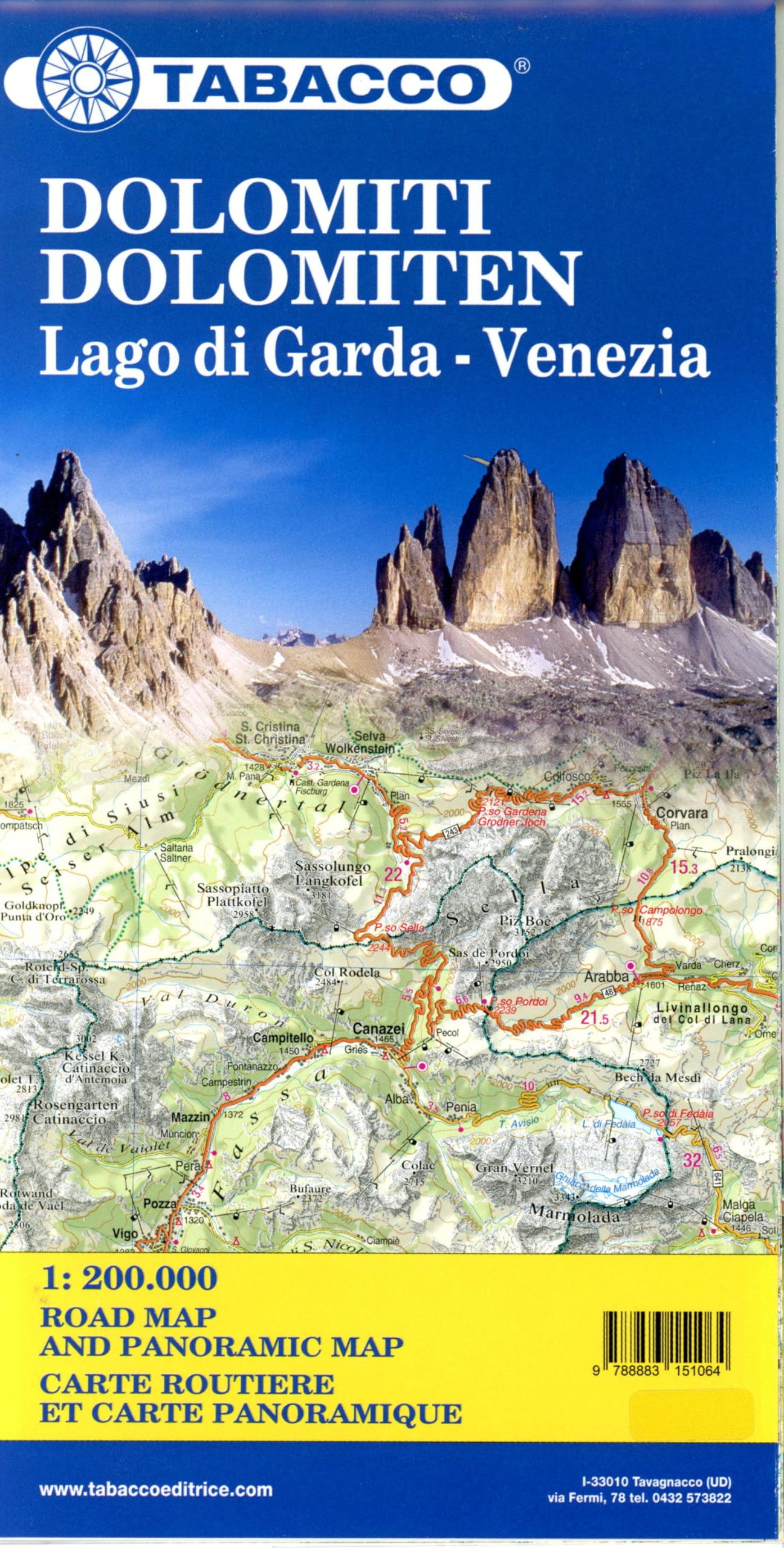 DOLOMITES 1/200.000.: Lago di Garda - Venezia. Panoramakarte und Strassenkarte