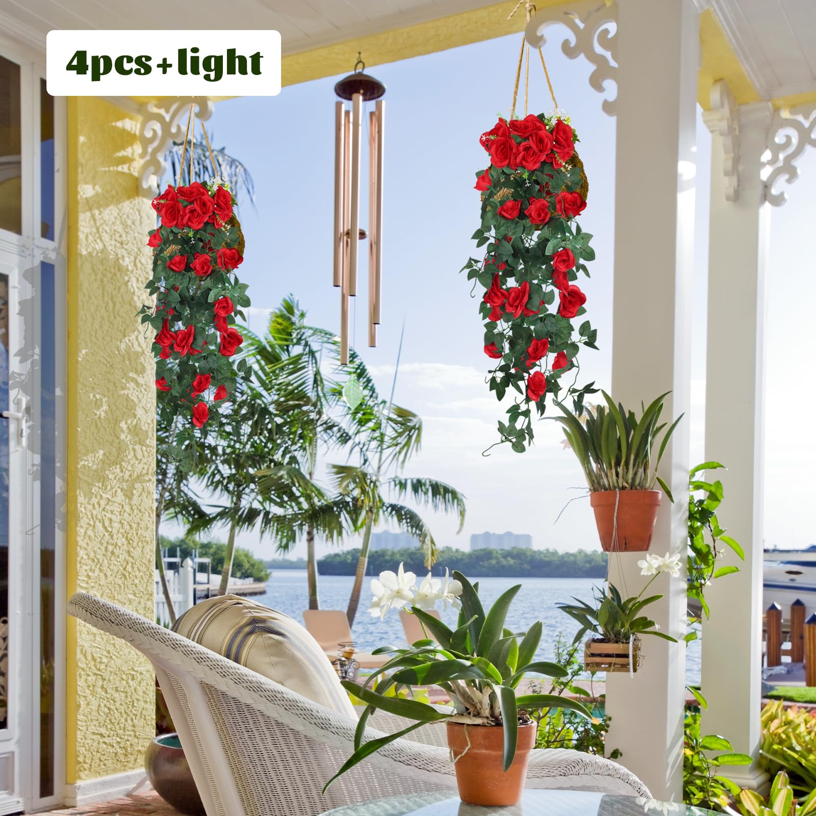 Flores colgantes artificiales, 2 unidades, 3.3 pies, flores de vid de rosas para decoración del hogar, habitación, jardín, boda, interior y exterior (rojo) 6