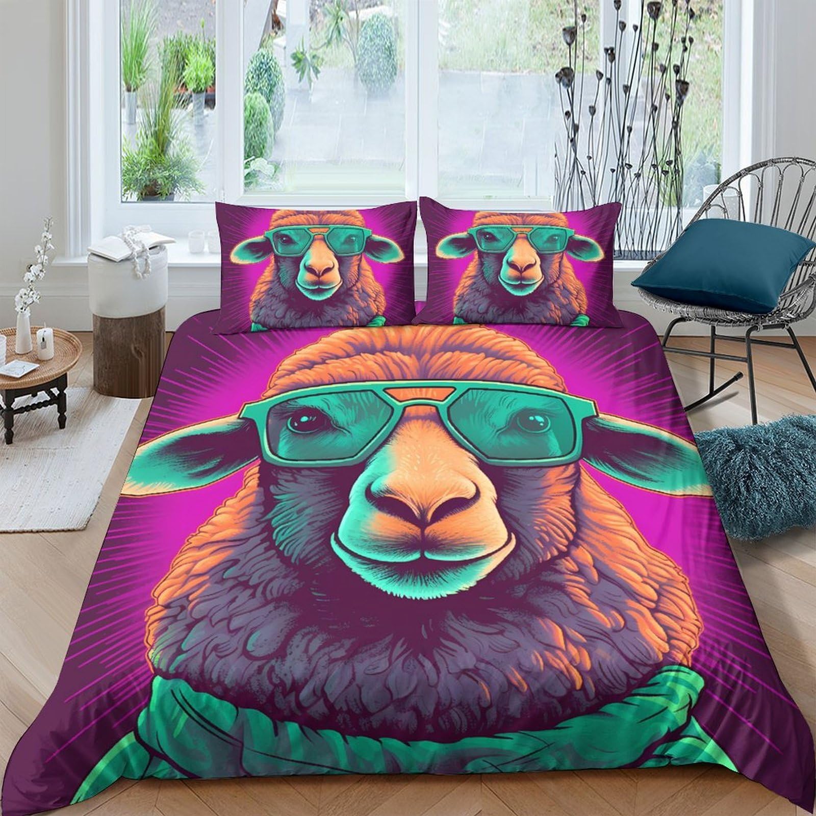 Ctjqhvkz Style-4 3D Printed Cool Sheep Fitted Sheet Microfiber Funky Animal Sunglasses Bed Cover For Bedroom Dorm Mattress Decor Single（135X200cm）