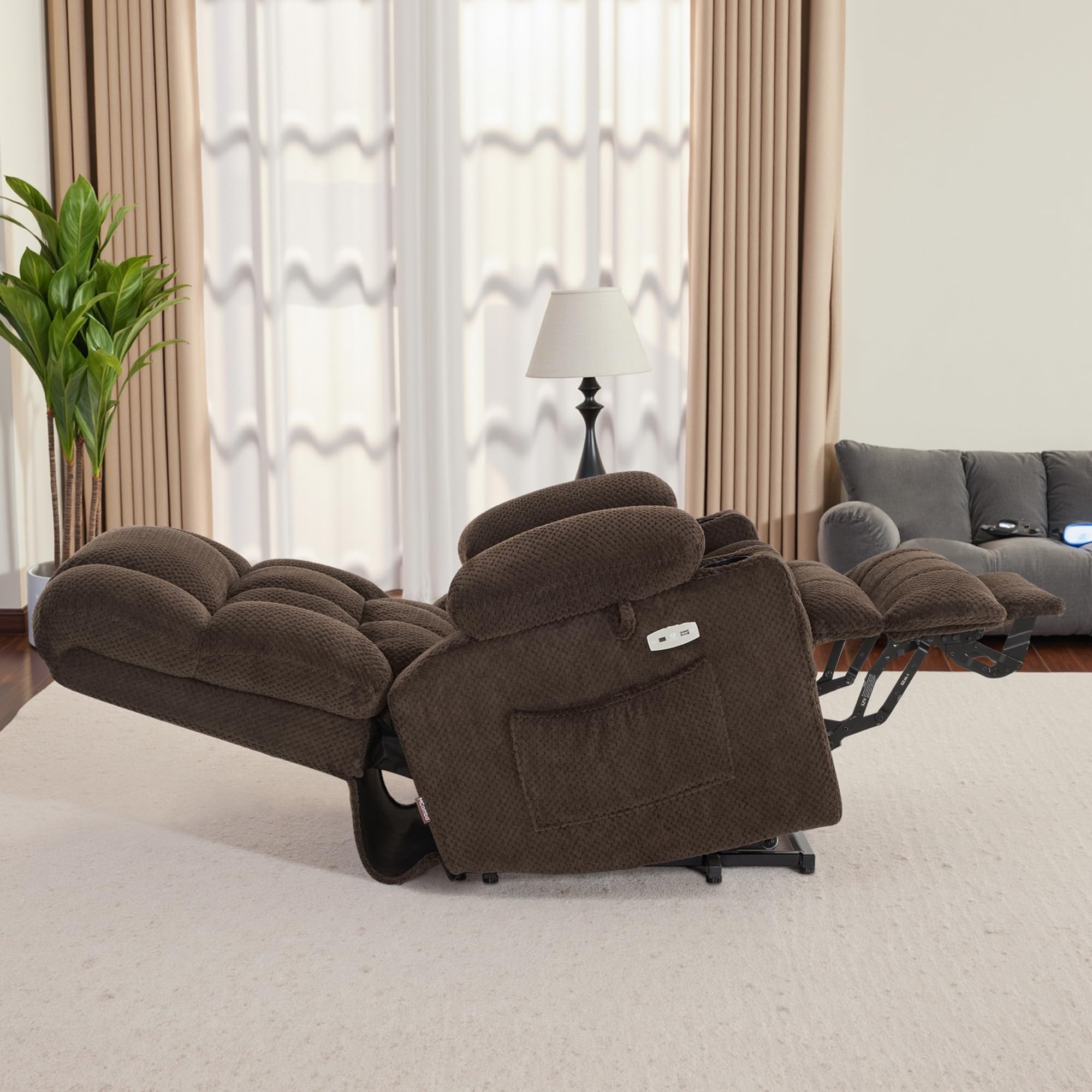 MCombo Dual Motor Power Lift Recliner Chair with Massage and Heat for Elderly People, Infinite Position, USB Ports, Cup Holders, Fabric 7890 (Medium-Regular, Mocha)