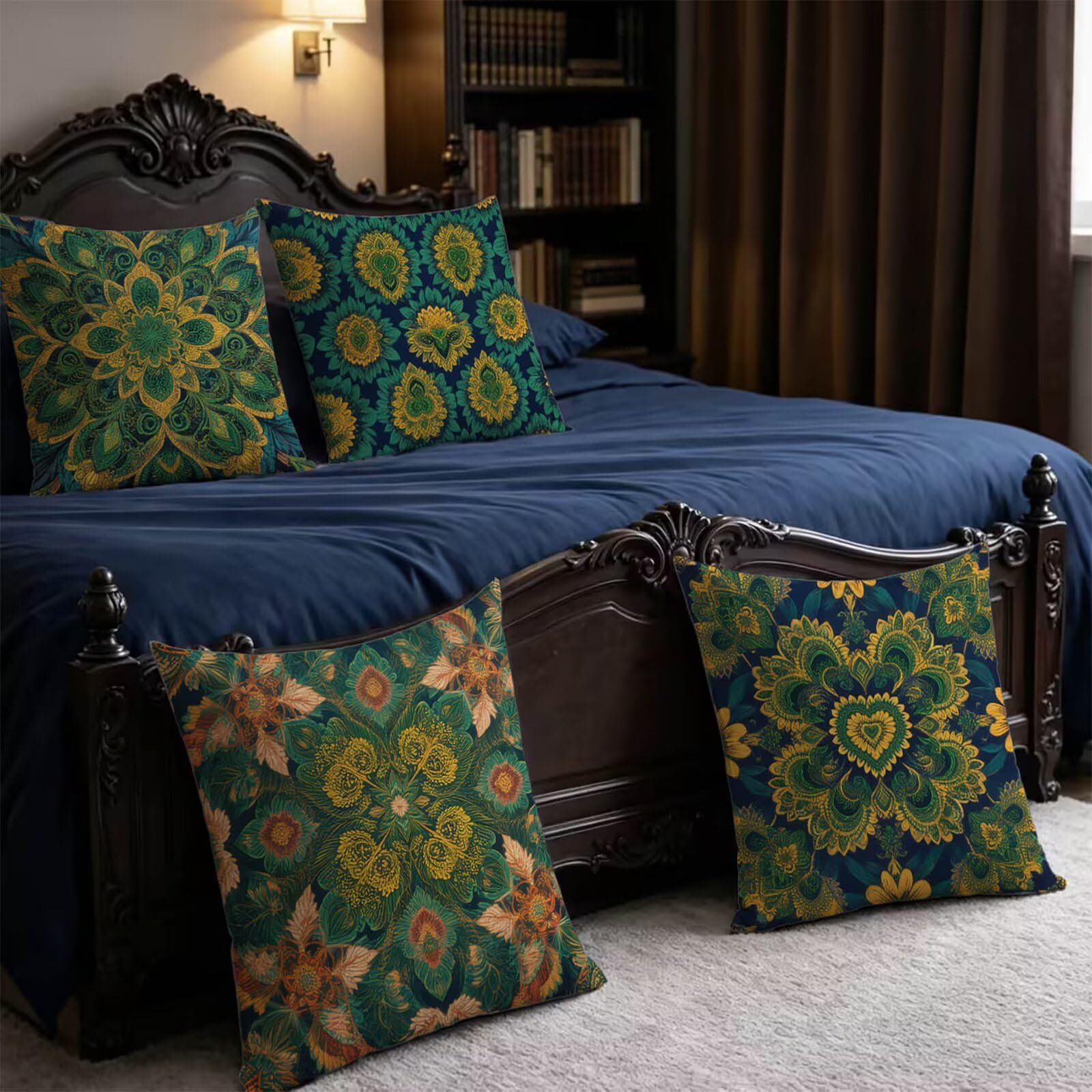 Federe Cuscini Letto 60x60cm Federe Copricuscini Divano Blu-Verde THDZ1690 | Outdoor Federe Copricuscini Divano Forma Di Flower 4 Pack Morbido Resistente Attraente Decorazioni Letto Divano Regalo Donna