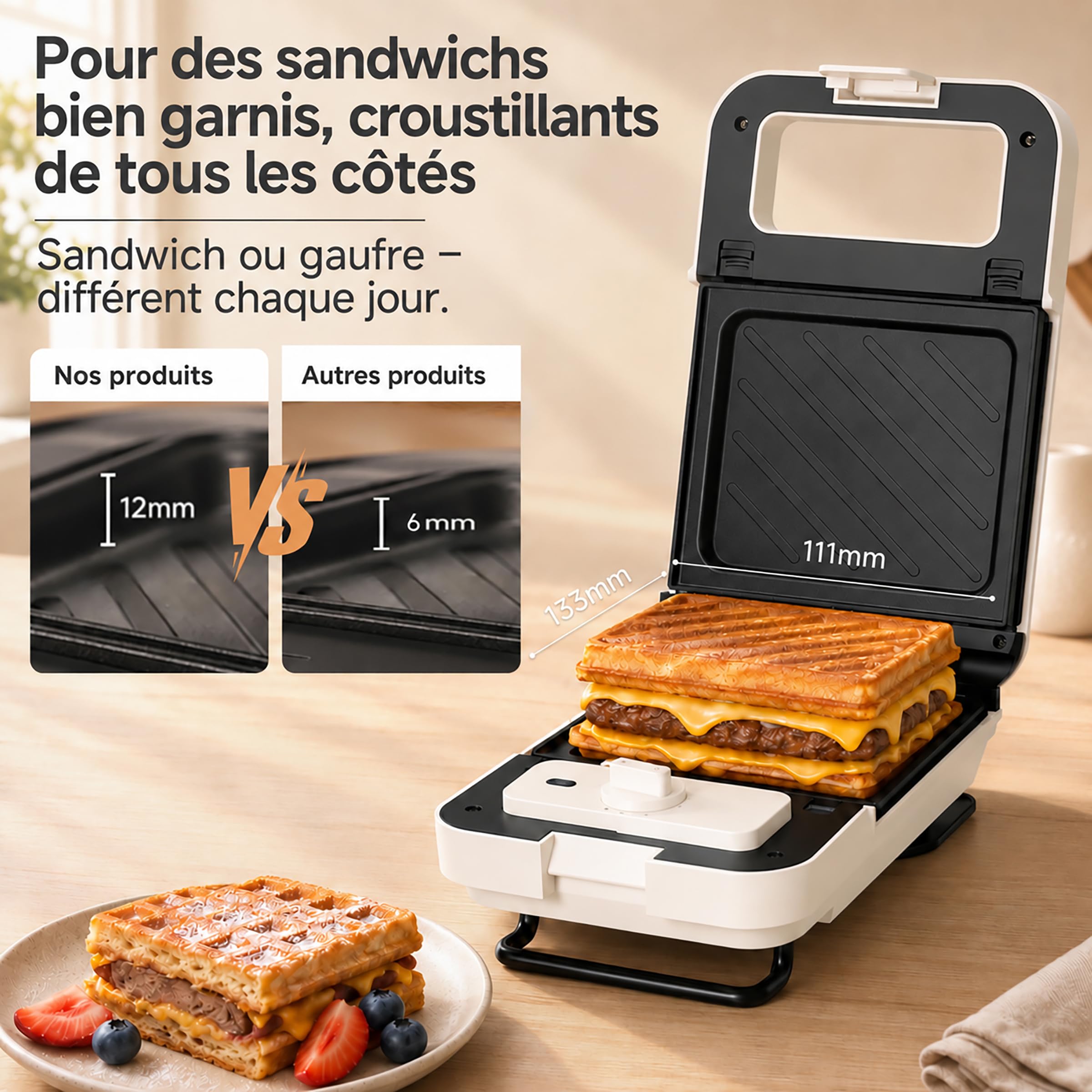 SIMPLUS Appareil Croque Monsieur 3 en 1, Gaufrier Panini