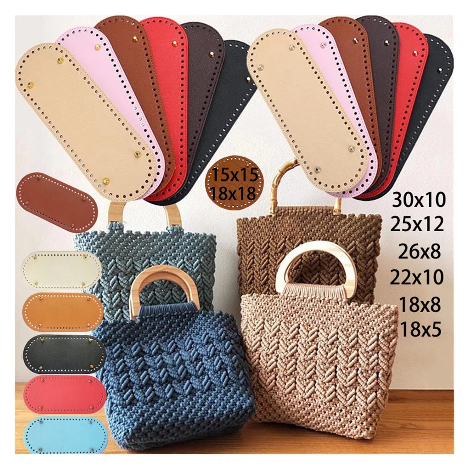 Pinsheng Fondi per Borse Uncinetto, 4 Pezzi Base Borsa Uncinetto Con 2 Catena per Borse in PU Fondo Borsa Uncinetto Base Cuscino con Fori, Borsa per Borse a Spalla Borsa a Uncinetto