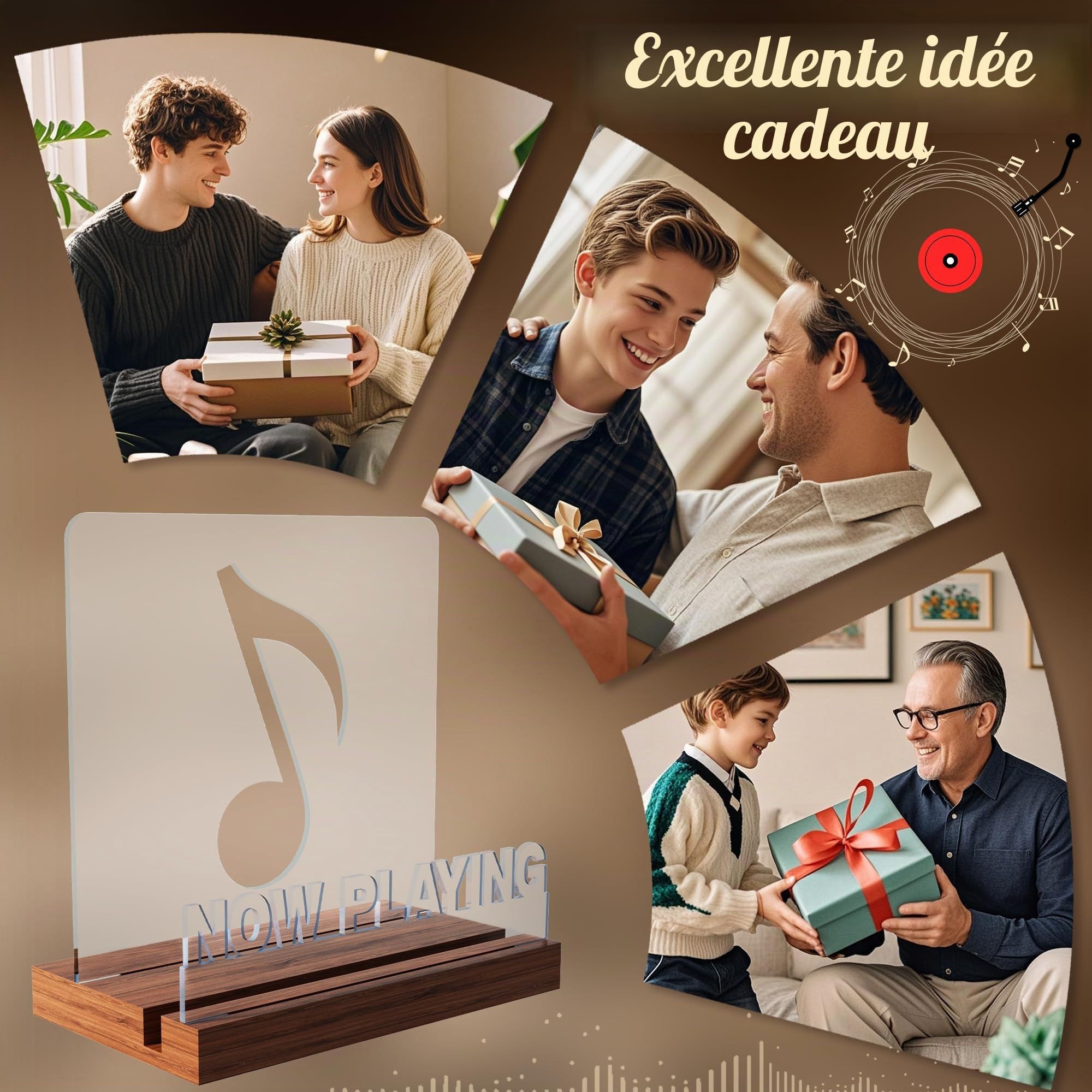 YuanDian Support rotatif pour disques vinyles en bois et acrylique pour rangement d'albums vinyles, support de collection d'affichage LED