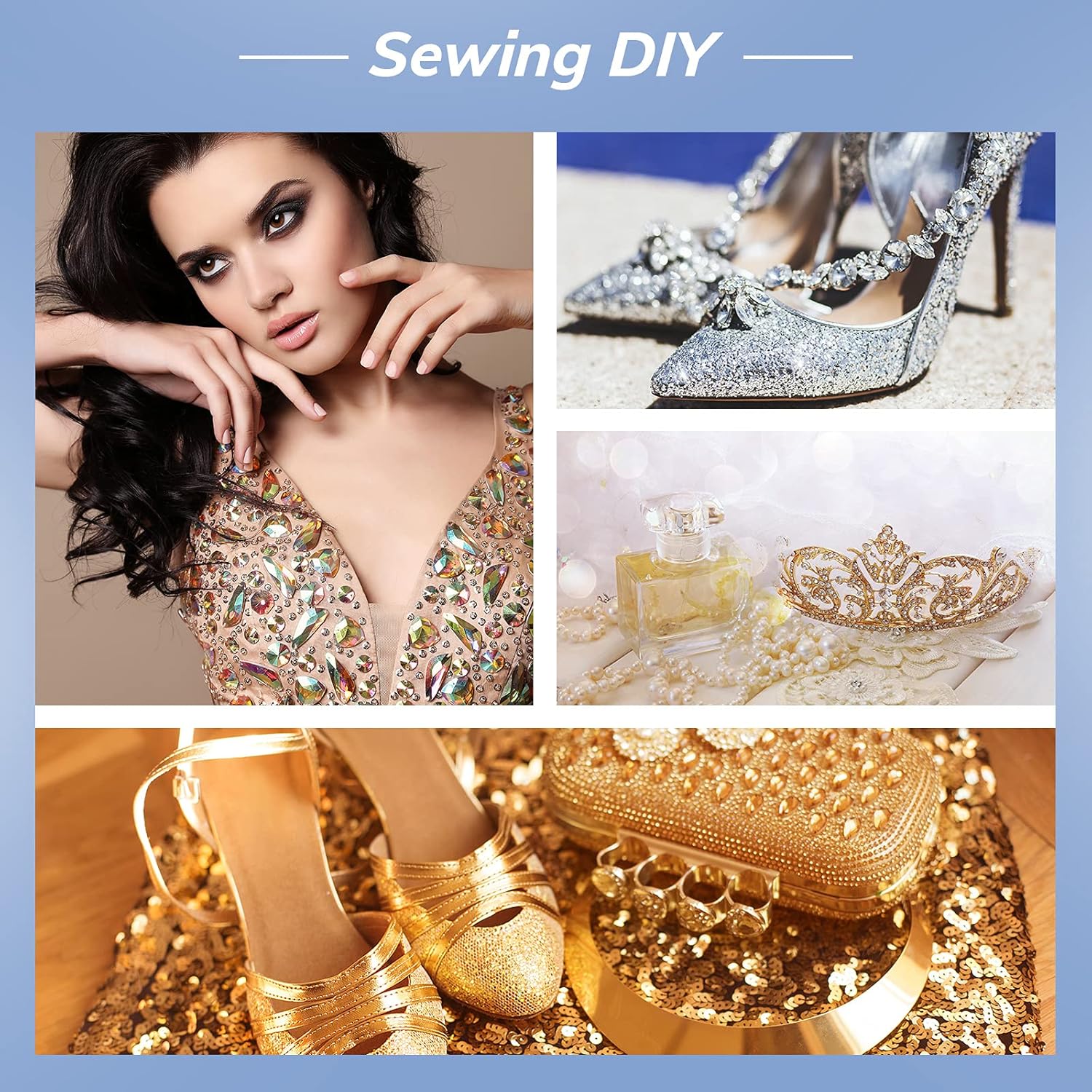 460 Pieces Sew on Rhinestones Glass Sewing Claw Gemstones and Crystals Metal Back Prong Setting Sewing Rhinestones for Clothes DIY Crafts Clothes Shoes Bag (White AB) - Image 5