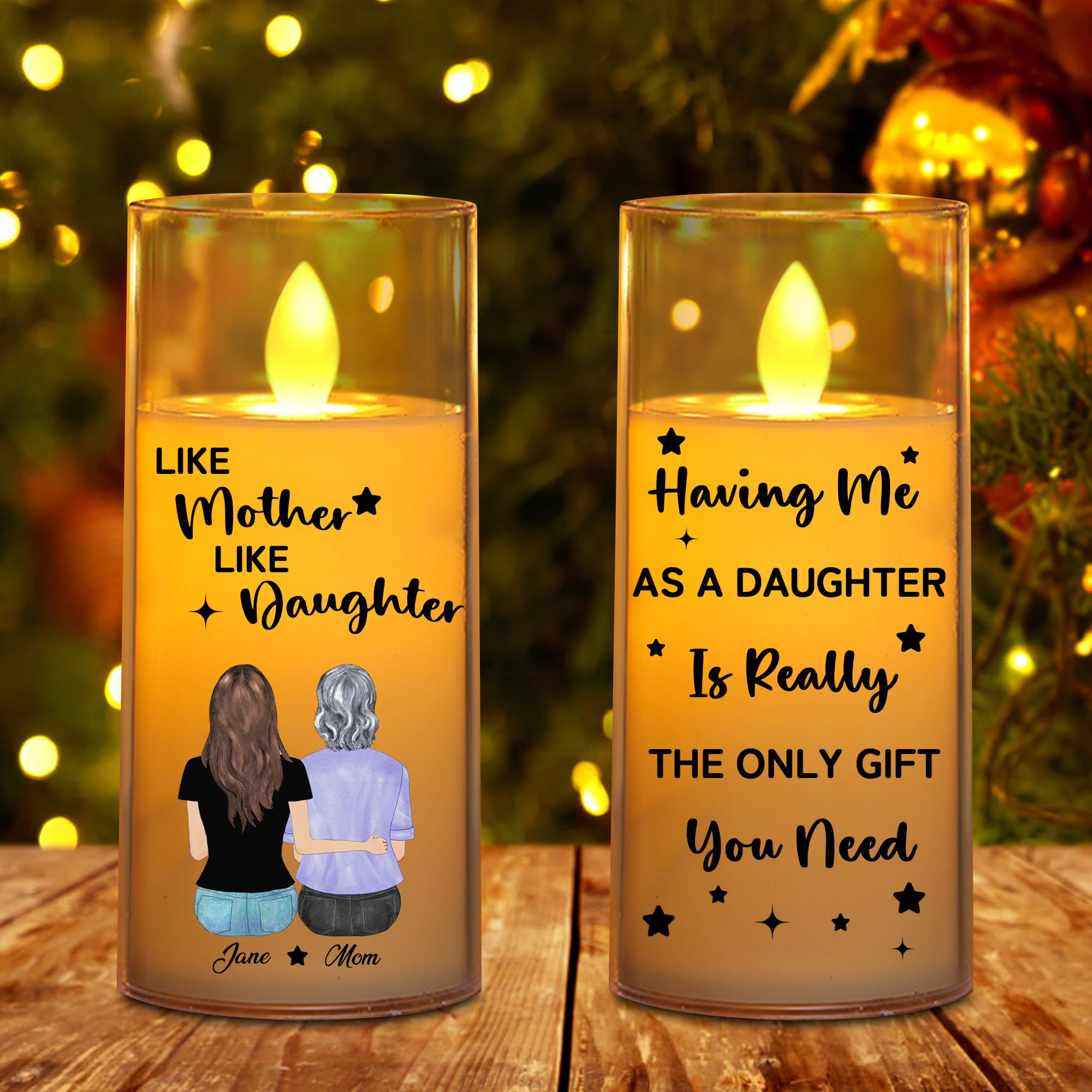 NOONATIVE Like Mother Like Daughter Candle,Personalized Custom LED Flameless Candle with Name Portrait,Mother's Day Gift for Mom Grandma Daughter