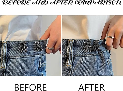 Miniatura 4 de Qkari Juego de 8 pines de botones ajustables sin coser, ajustador de botón perfecto para jeans, pantalones, faldas, ropa. (Color dorado + pistola)