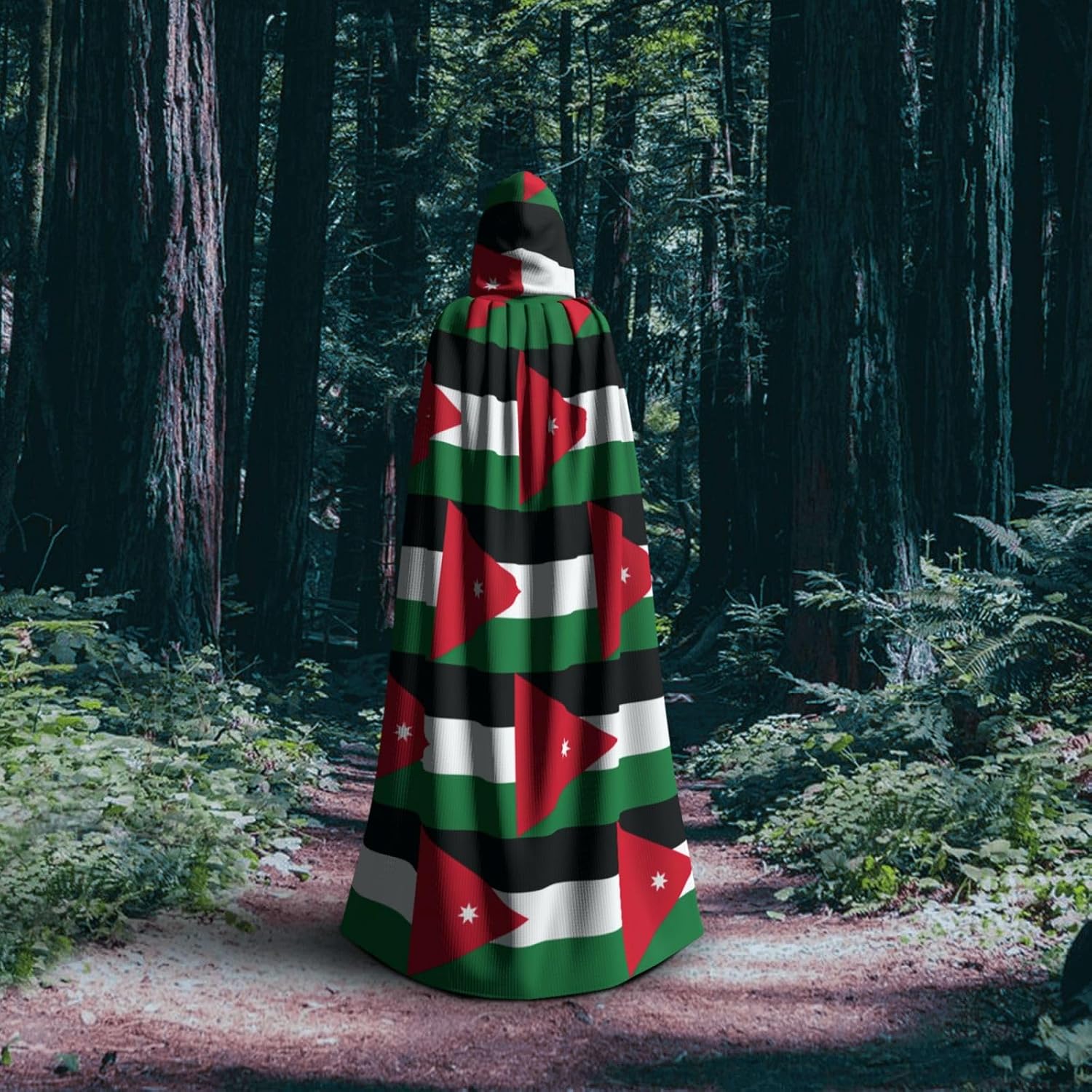 Jordanian flag print Hooded Robe Halloween Cosplay Costume Robe Cloak Cape Wizard Raven Cosplay Costume