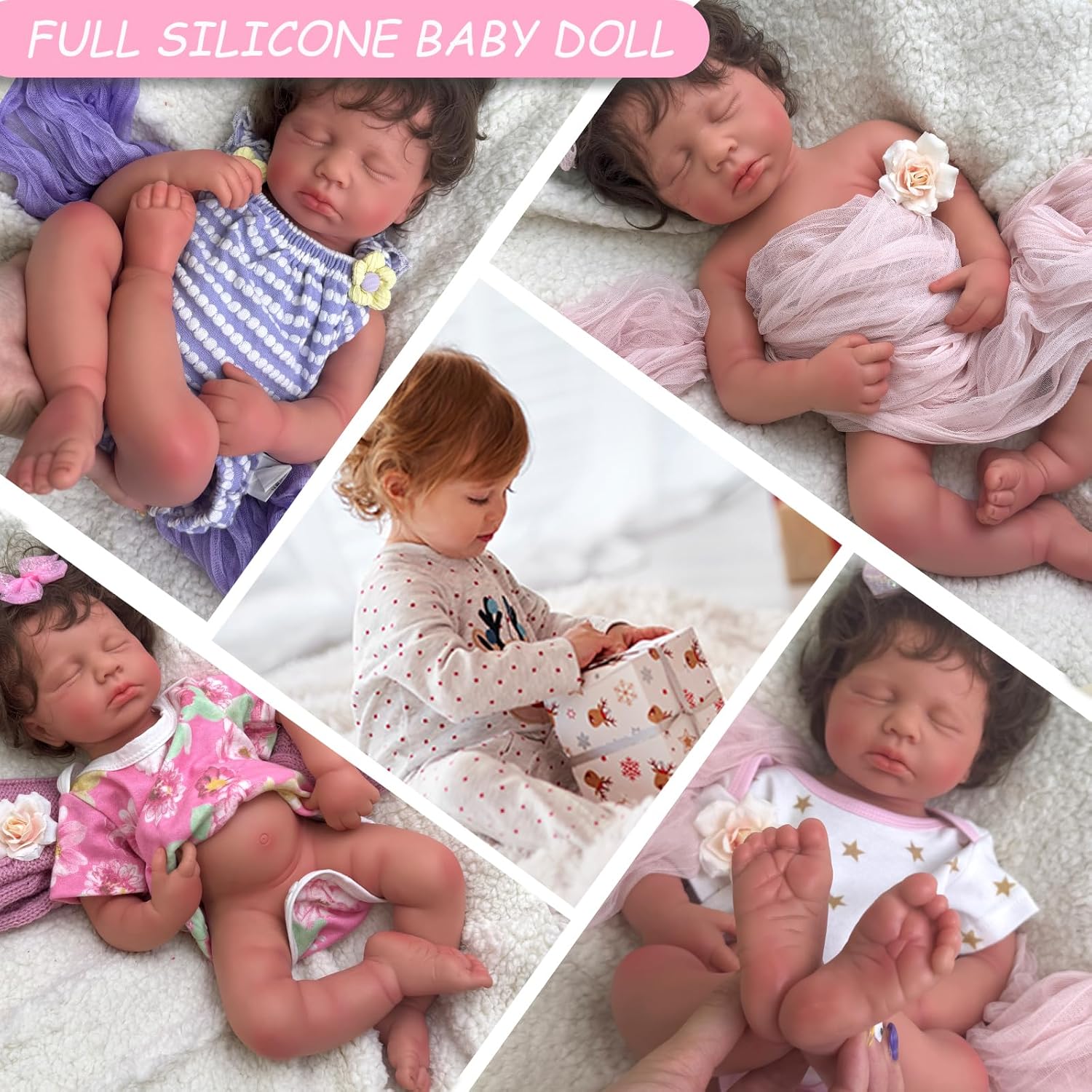 Lifelike Reborn Baby Dolls Girl with Hair 20 Inch Full Silicone Body Baby Doll with Mouth That Opens Sleeping Newborn Doll Anatomically Correct