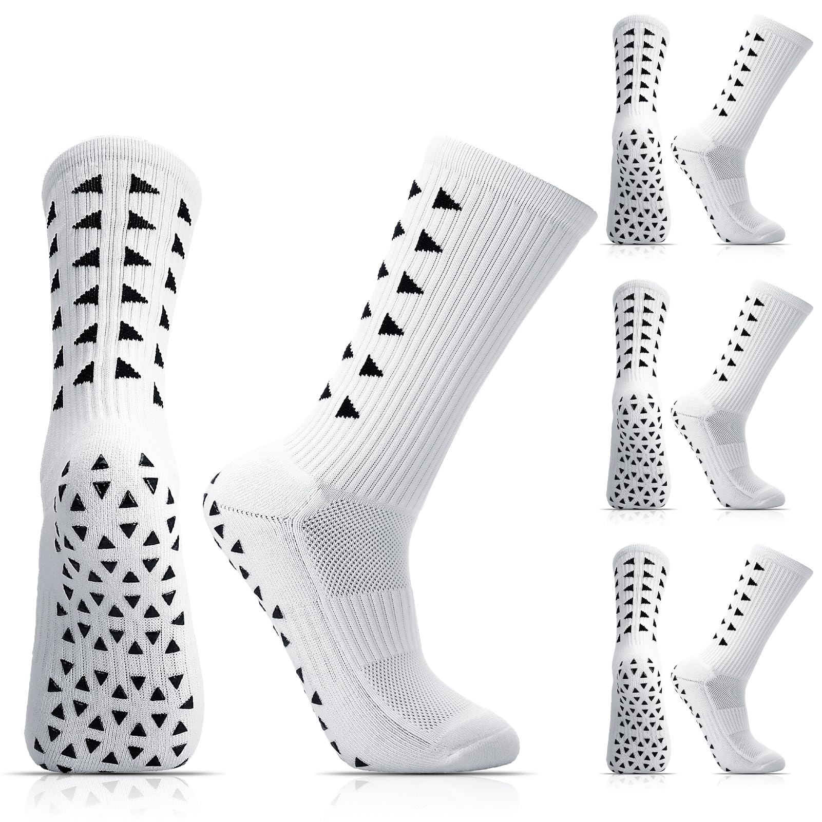 Zuimei3 Pairs Grip Socks Football Socks White Gain the Edge Grip Socks for Men Anti Slip Sports Socks with Silicone Dots,Breathable Soccer Socks for Basketball Hiking Running