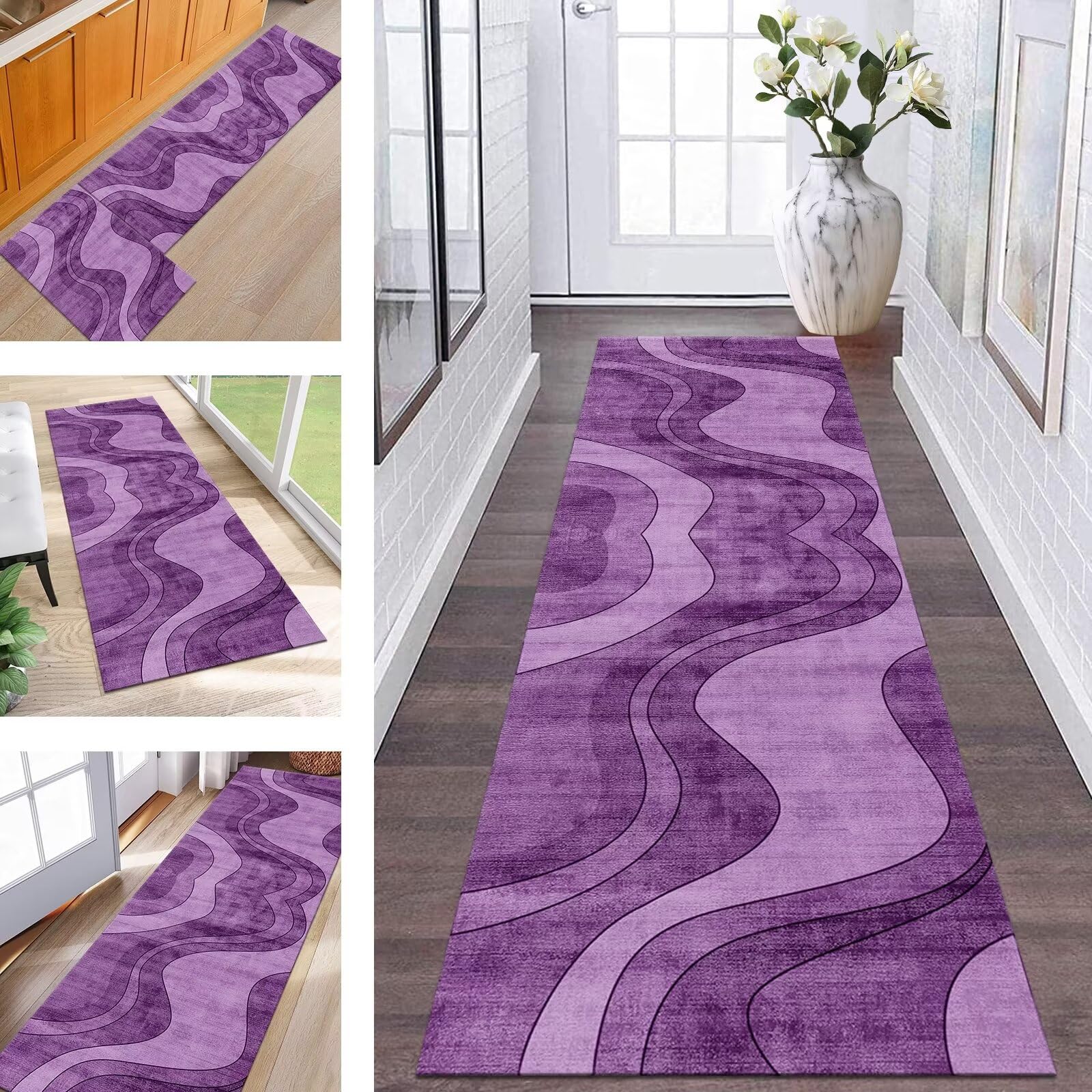 Tapis pour couloir cuisine et salon avec motif abstrait violet