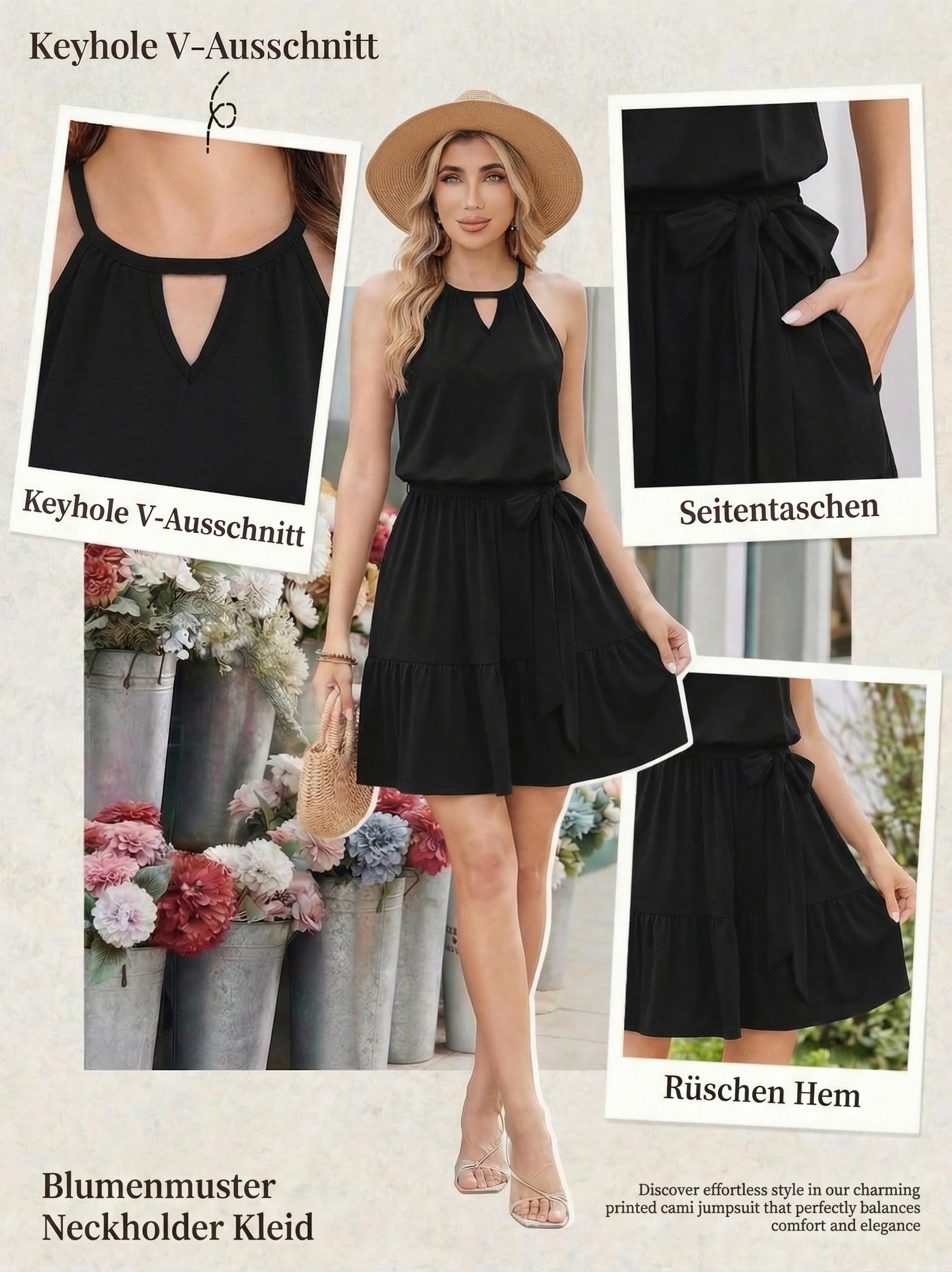 Zeagoo Vestito Estivo da Donna Elegante Scollo a V Abito Lunghezza al Ginocchio Vestiti Senza Maniche Abiti con Tasche S-XXL