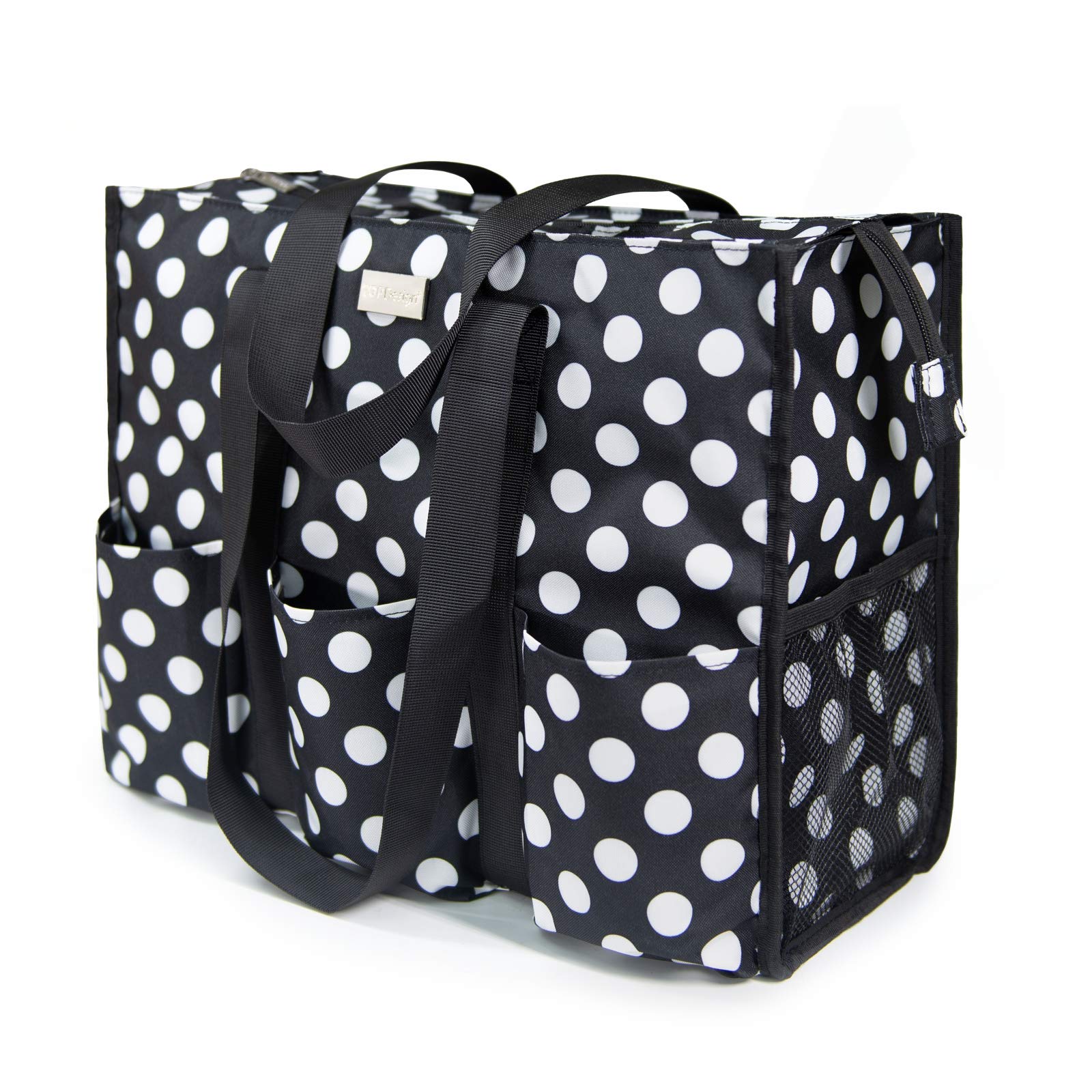 TOPDesign Utility Water Resistant Tote Bag with 13 Pockets, Zipper Closure