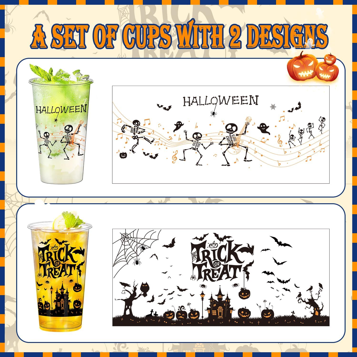 50 Pcs 16 Oz Halloween Plastic Cups, Happy Halloween Disposable Clear Cups, Party Decor Disposable Cups - Ideal for Coffee, Beer, Drinks, Ice Cream, Snacks - Image 2