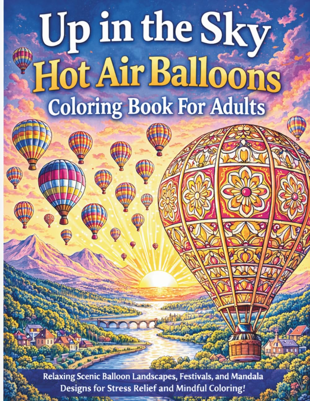 Up in the Sky: A Hot Air Balloon Coloring Book for Adults: Beautiful Balloon Festivals, Scenic Landscapes, and Mandala Designs for Relaxation and ... (Sky & Serenity Coloring Collection)