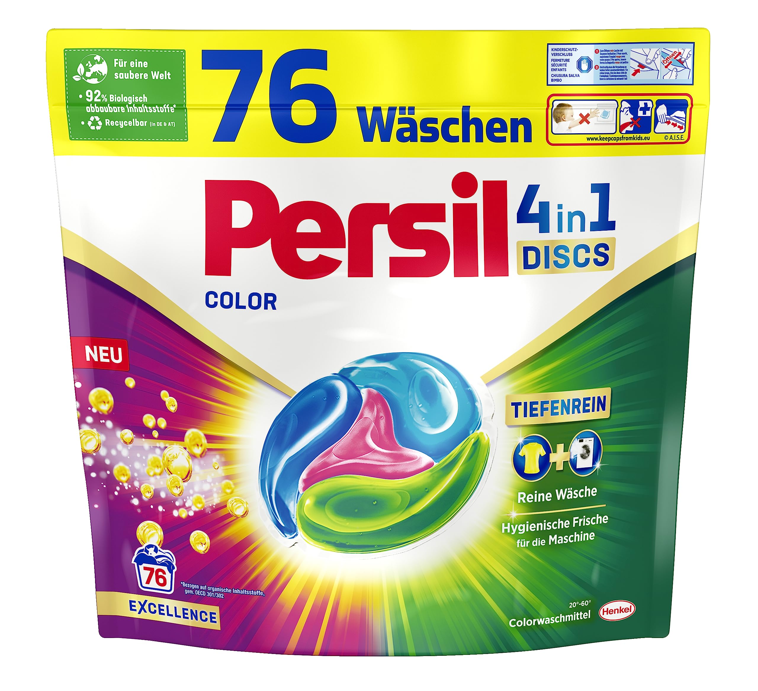 Persil 4 w 1 Color DISCS (76 prań), środek piorący z technologią głębokiej czystości, środek piorący do czystego prania i higienicznej świeżości w pralce