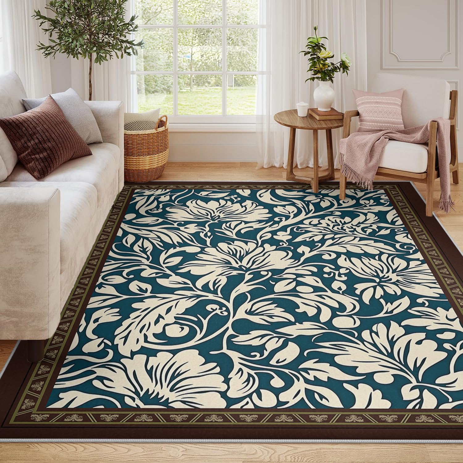 Tapis Fleuri Bleu Marine Lavable : Fini les Taches sur Votre Tapis Bohème