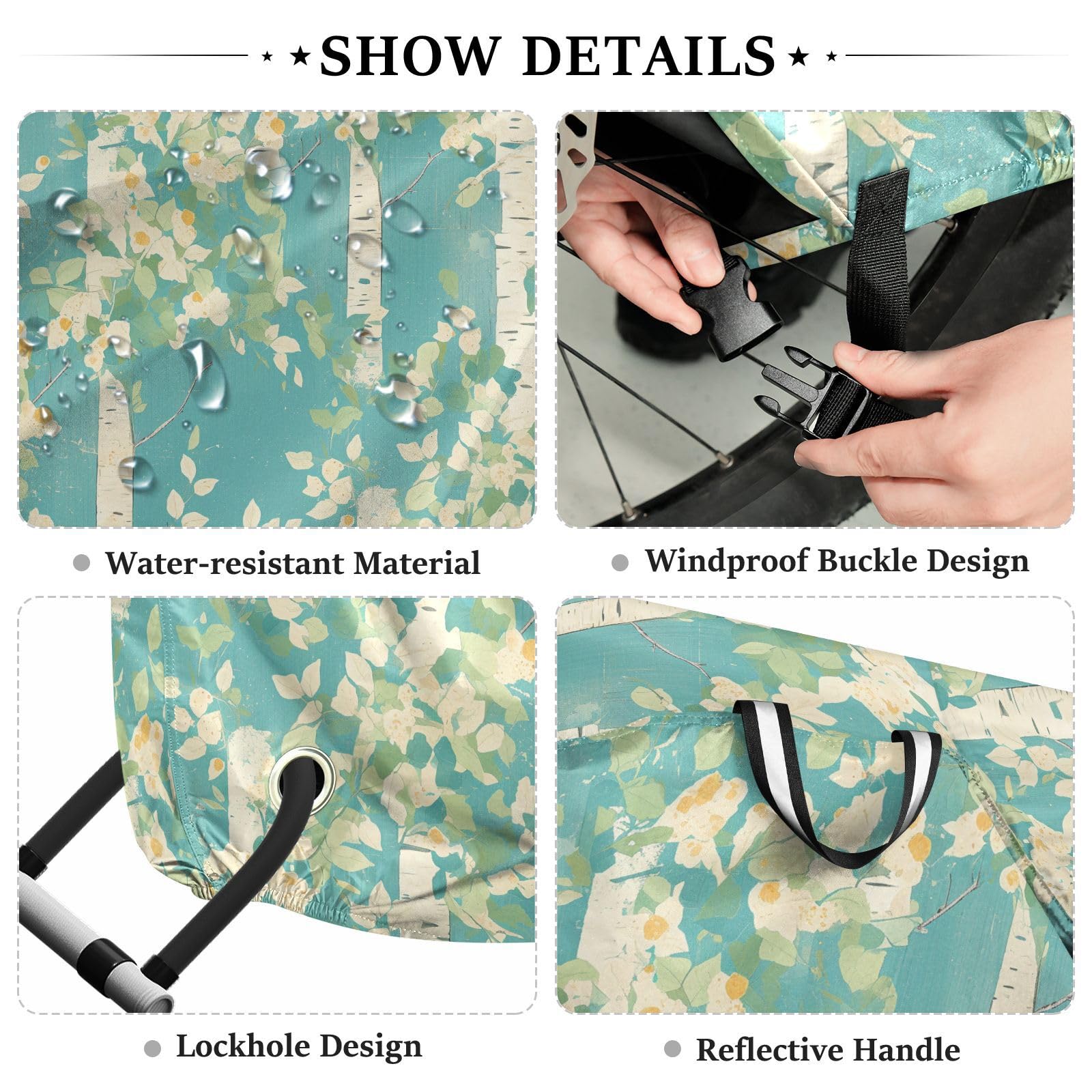 Housse de vélo d'extérieur imperméable pour vélo d'appartement - Bleu bouleau blanc
