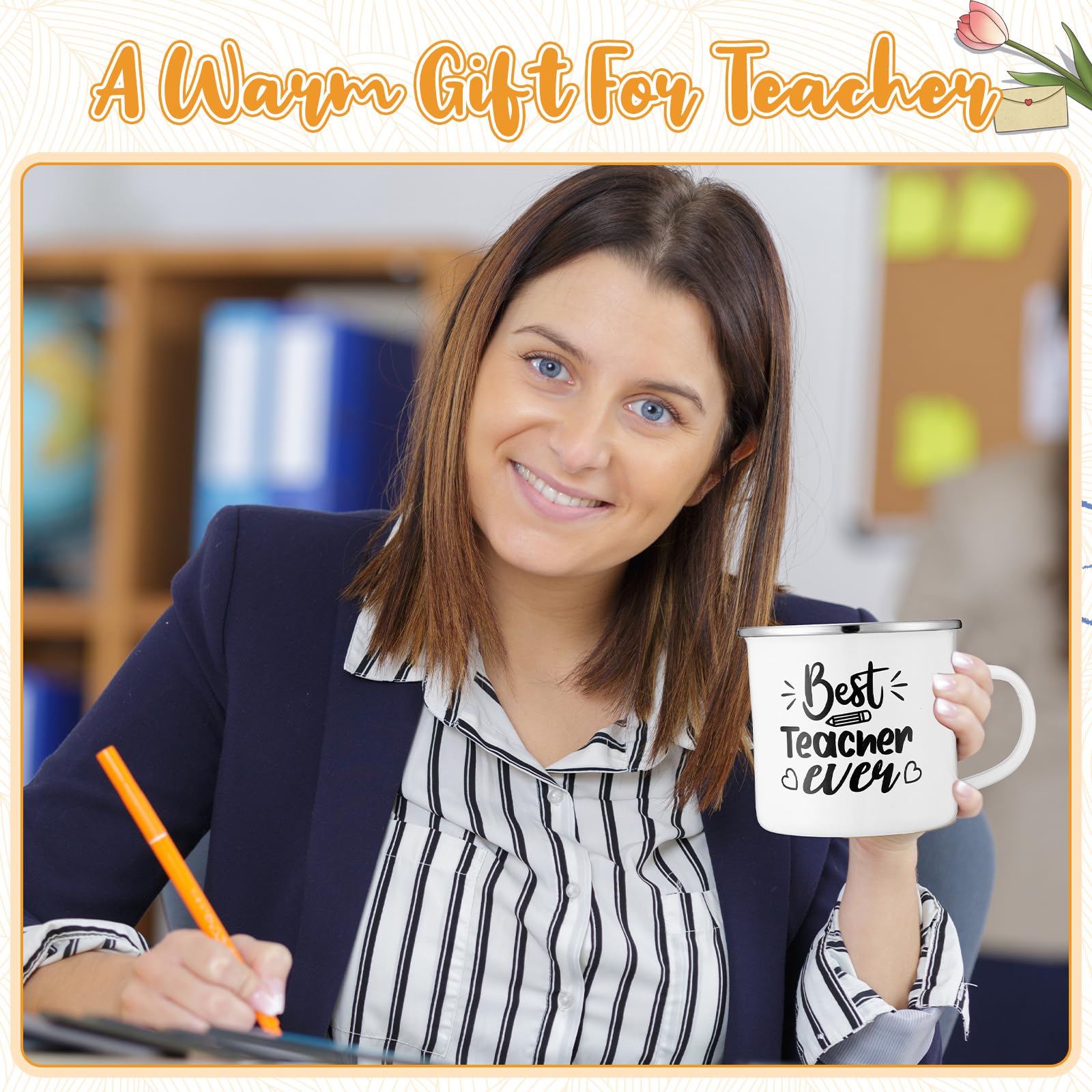Juego de regalos de agradecimiento para profesores, taza de café de cerámica con calentador de tazas y cuchara de acero inoxidable, Día del Maestro, Día del Padre, Día de la Enfermera 5
