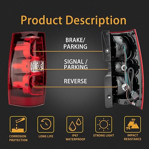 Miniatura 2 de MiKaFex Conjunto de luz trasera compatible con Chevy Tahoe Suburban 2007-2014, lámparas de freno traseras del lado del conductor y del pasajero con