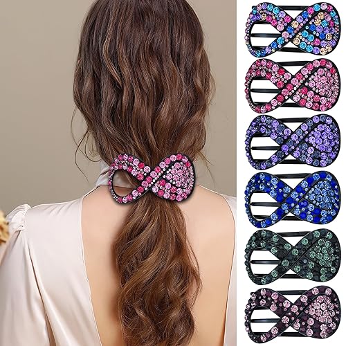 Miniatura 7 de 6 pinzas para el cabello planas de concordia francesa con diamantes de imitación, pinzas de pelo curvadas de 3.74 pulgadas, pinzas de pelo de