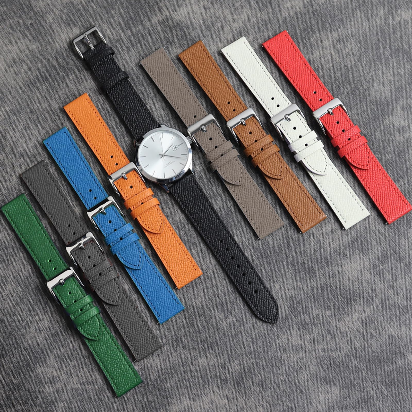 Correa de reloj de cuero de grano superior, liberación rápida, piel de becerro texturizada, correa de reloj Epsom de 0.472 in, 0.551 in, 0.630 in, 0.709 in, 0.787 in, 0.866 in, correa de 7