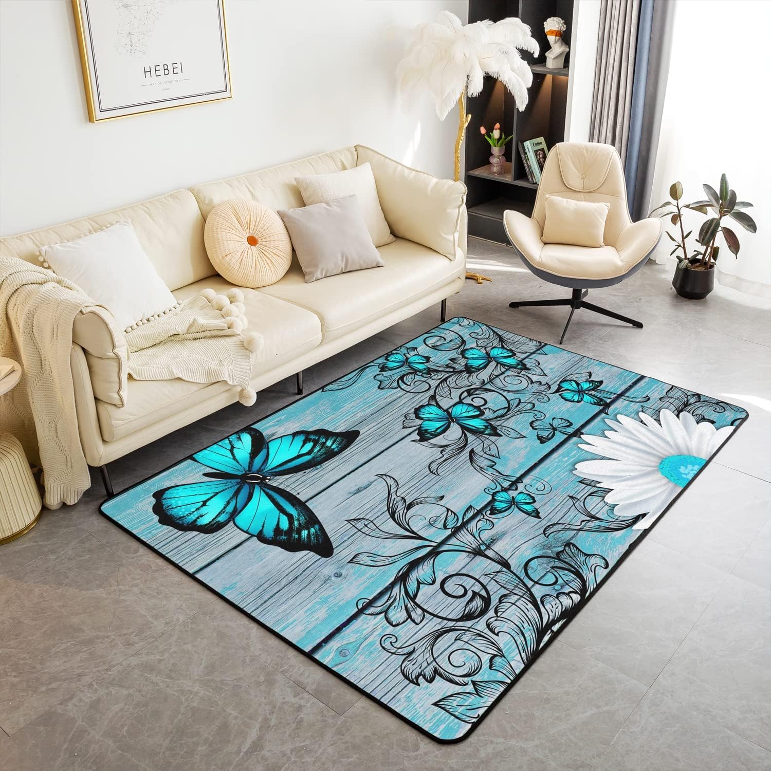 Tapis papillon 3D floral coloré de style moderne pour chambre et salon 120 x 160 cm