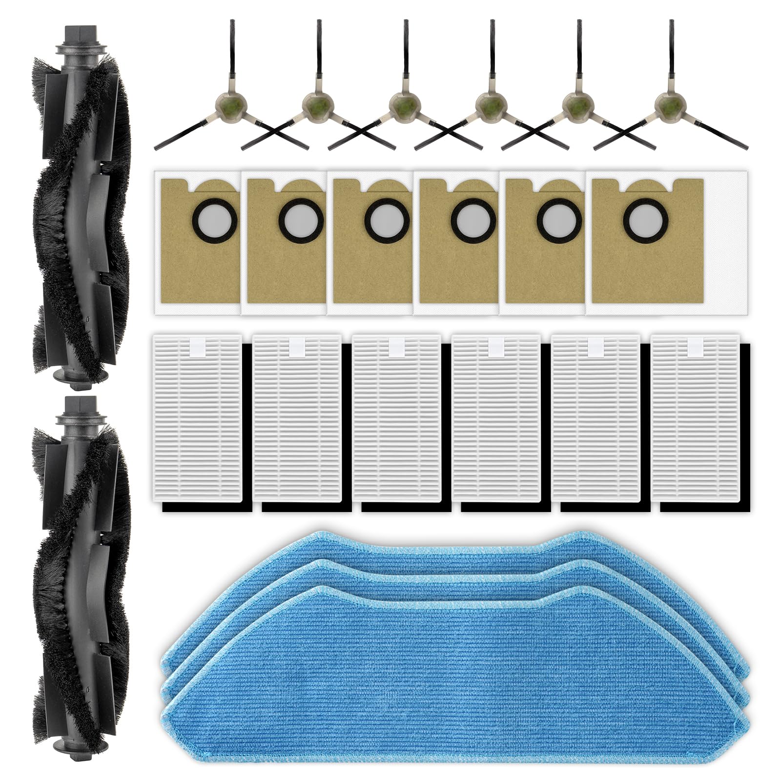 23 Pièces M2 Plus/ M2L Plus Pièces de Rechange pour Lefant M2 Plus/ M2L Plus, 2 Brosses Rotatives, 6 Brosses Latérales, 6 Filtres HEPA, 3 Lingettes De Nettoyage, 6 Sacs à Poussière, Kit d’Accessoires