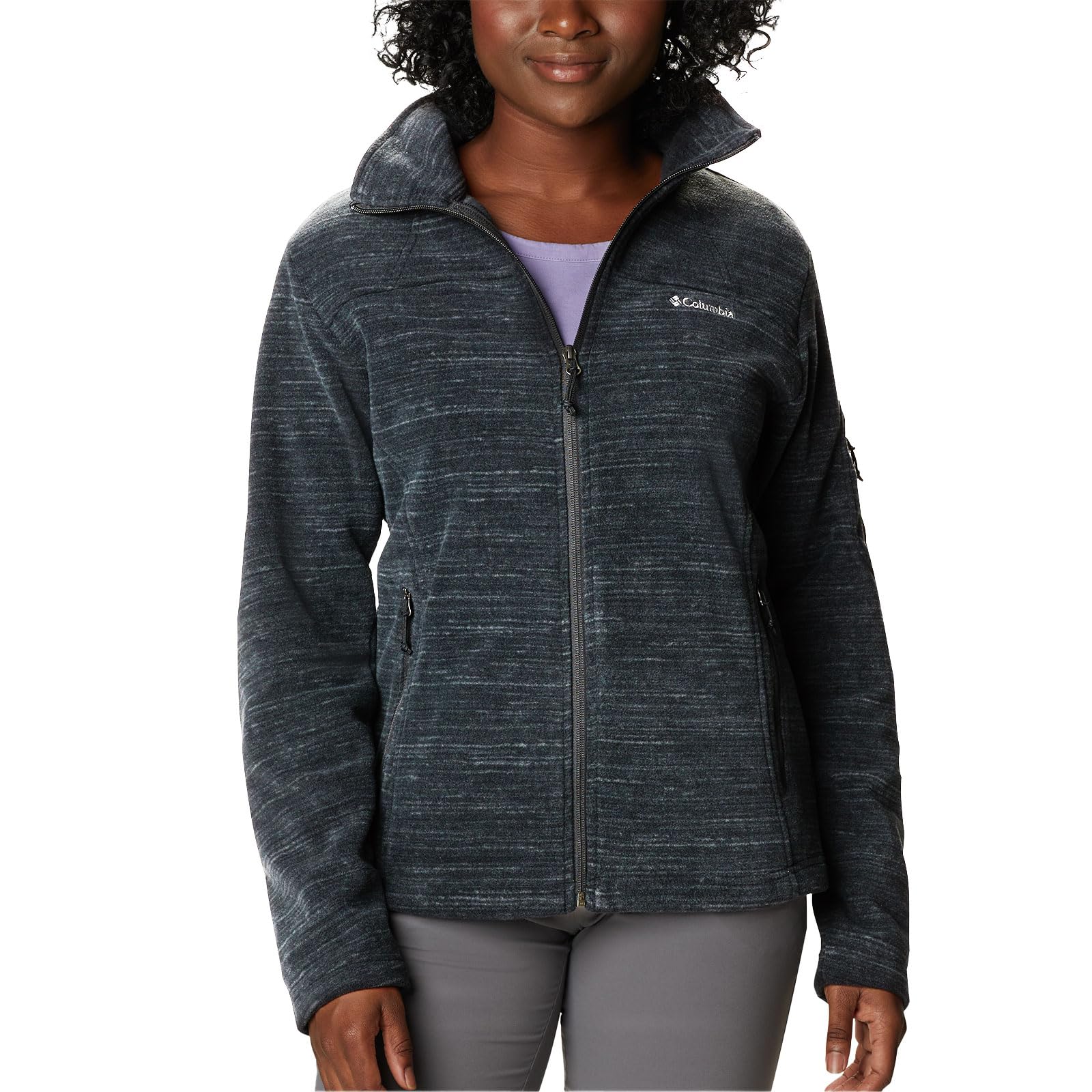 Columbia Fast Trek Jacket, Chaqueta De Forro Polar Con Cremallera para Mujer, Black Spacedye Print, Talla L