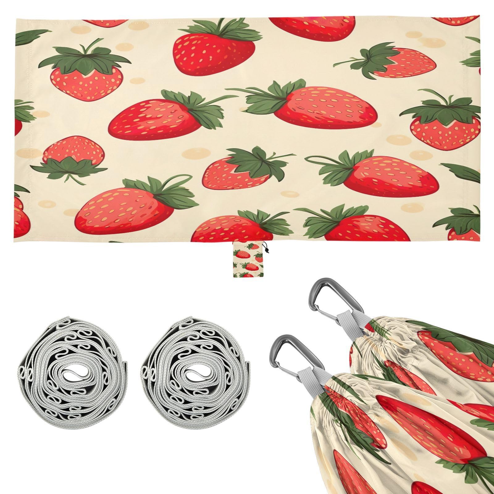 ATTX Strawberry Pattern Camping Hammock - Lightweight & Portable Hammocks, Heavy Duty 330lbs Capacity for Indoor, Hiking, Backpacking, Travel, Backyard, Beach#385