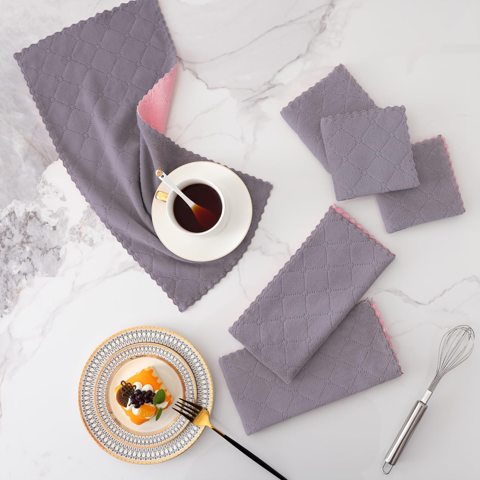 Mordimy Weiche und saugfähige Küchentücher, Grau und Rosa, 24 Stück