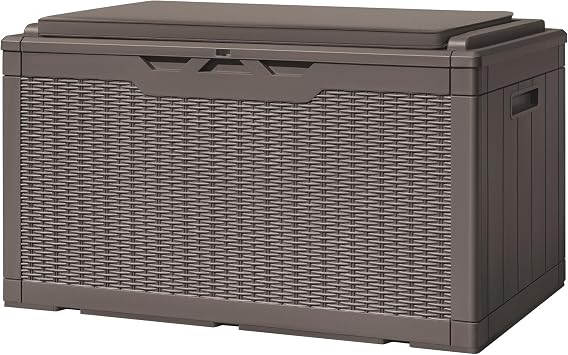 Greesum 100 Gallon Resin Deck Box Large Outdoor Storage with Cushions for Patio Furniture, Garden Tools, Pool Supplies, Weatherproof and UV Resistant, Lockable, Dark Brown
