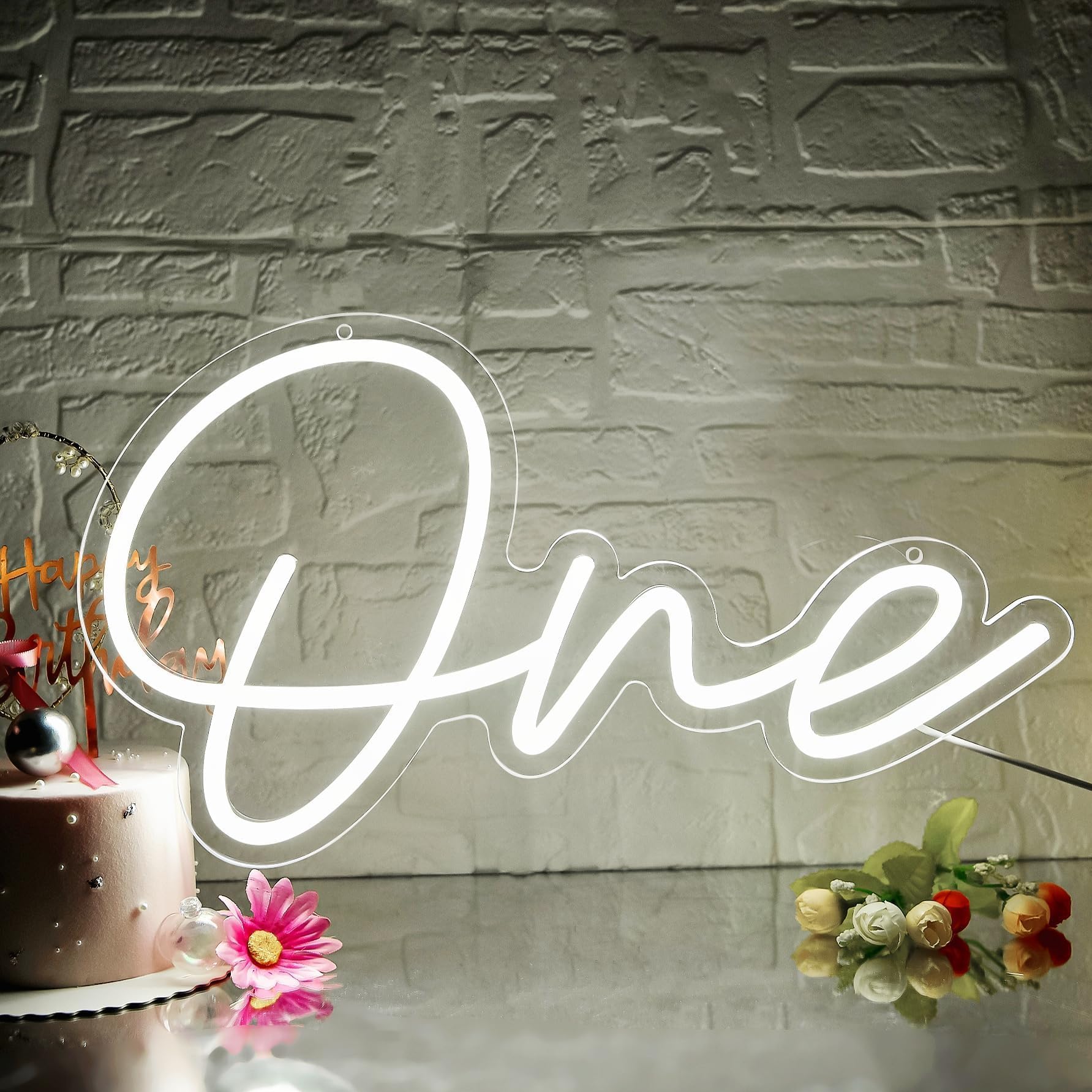 ATTNEON One Led Neon Sign for Wall Decor,One Neon Sign for First Birthday,1st Birthday Neon Light,One Led Light for Birthday Party,Wedding Decoration,Baby Shower Decor,Size 16.1 * 9.1 Inch?JTD066)