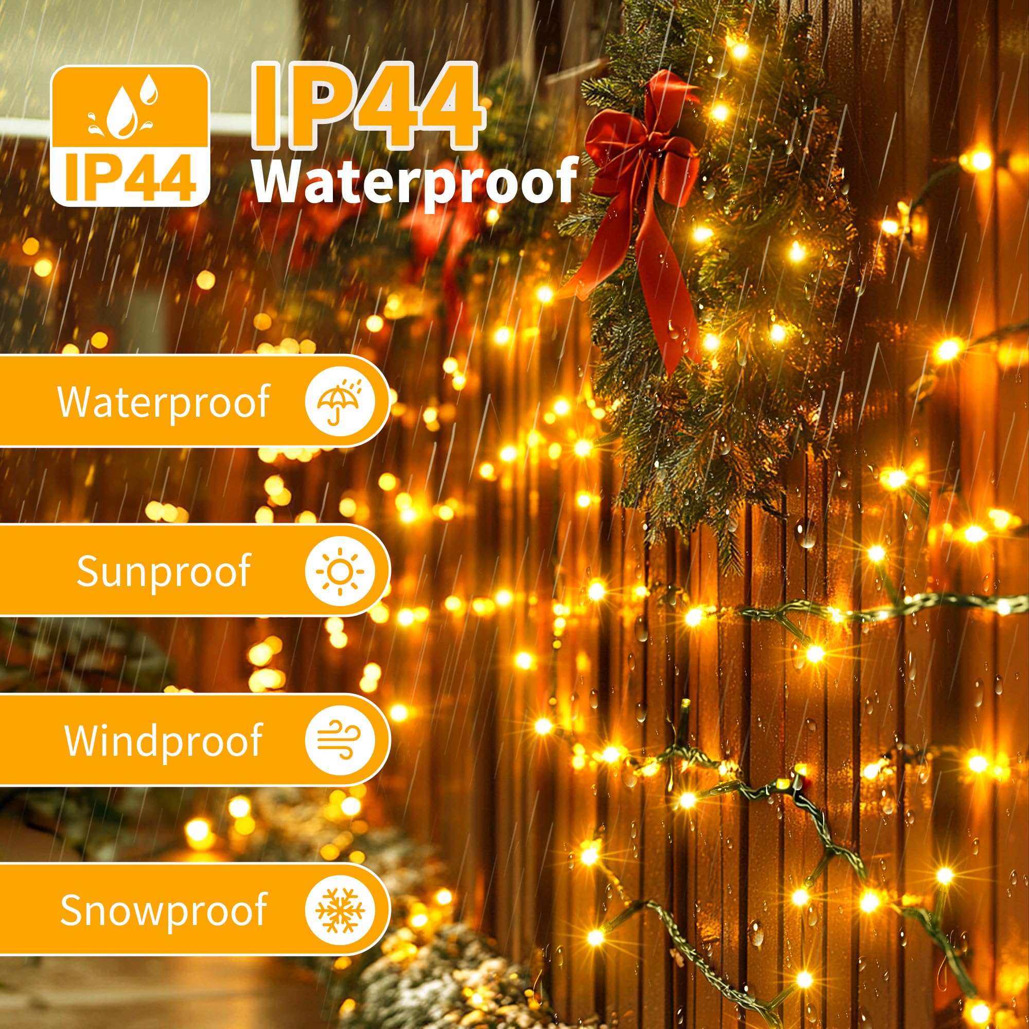 Luci Albero Di Natale a Batteria, 20m 200LEDs Catena Luminosa Esterno 8 Modalità,Impermeabile IP44 Luci Natale Esterno e Interno Batteria, Luci Albero di Natale per Festa,Giardino,Natale,Halloween