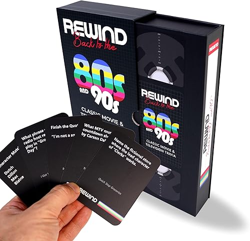 Miniatura 7 de Mojo Games, Rewind - Juego de cartas de trivia de películas y televisión de regreso a los 80 y 90 - Juego de cartas nostálgico de cultura pop para