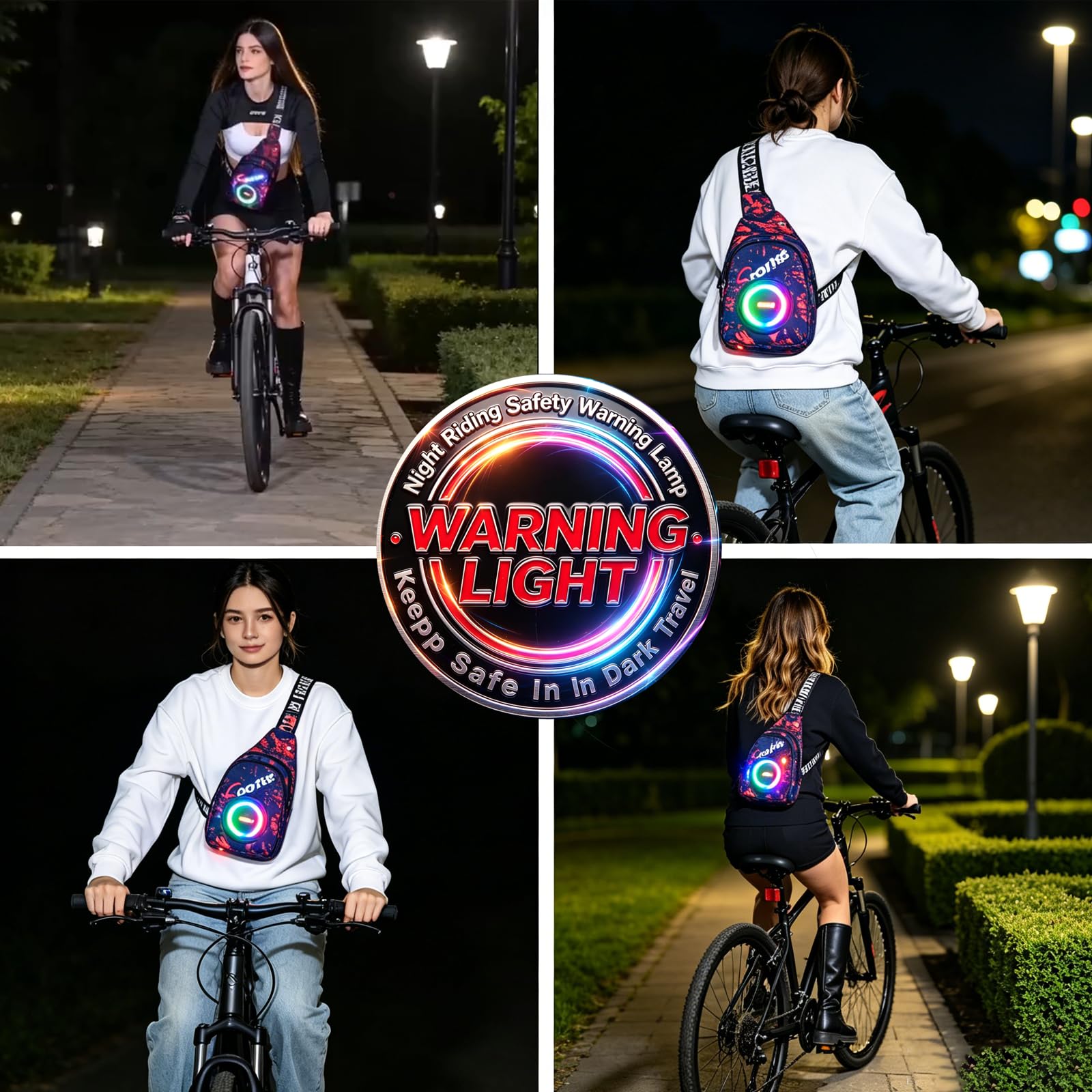 JACKLY Kabelloser Lautsprecher-Rucksack mit LED-Sicherheitslicht und Powerbank, wasserdicht, Radfahren, Wandern, Tagesrucksack, Schwarz, Small, Sportlich