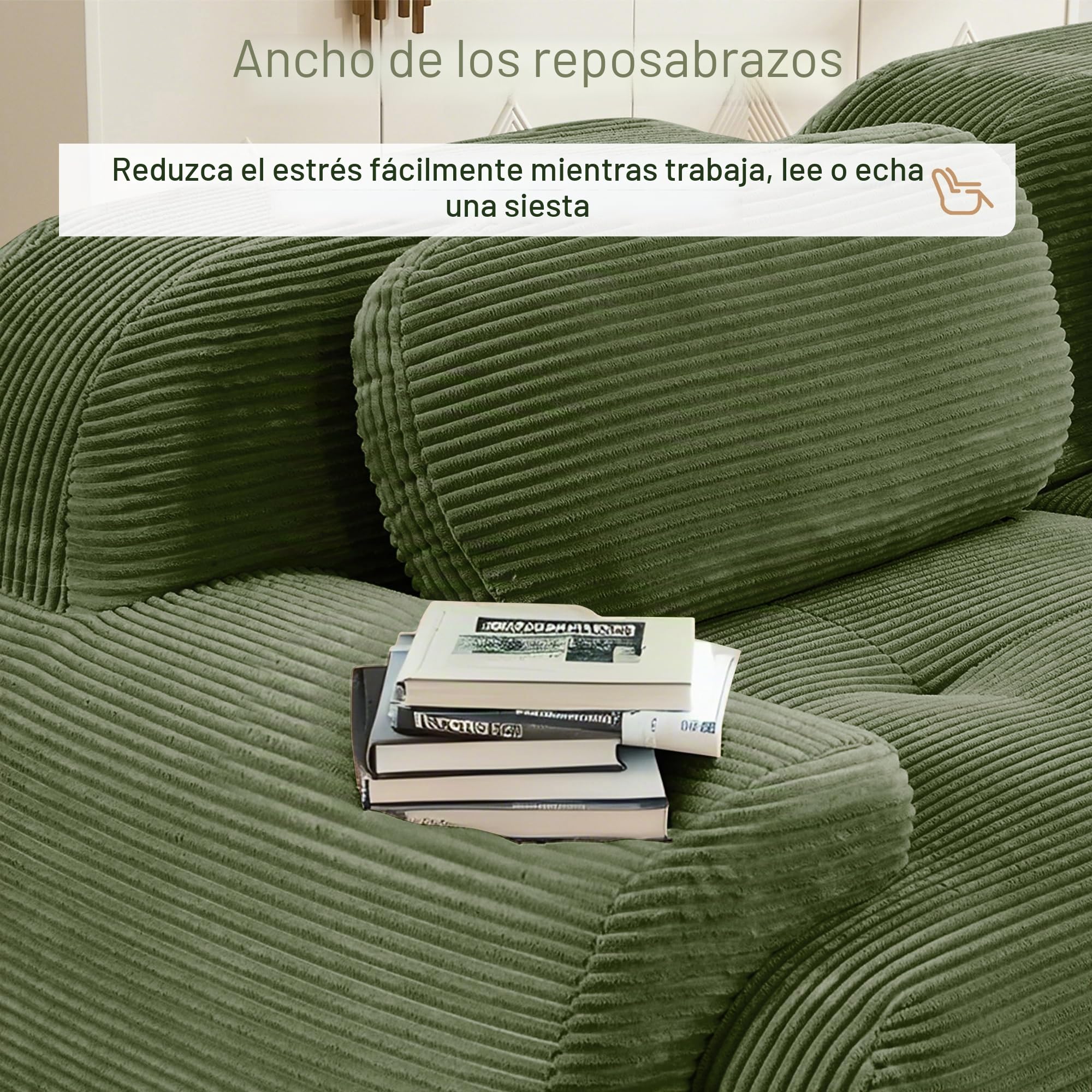 Bladez Sofá moderno de cuerda de 3 plazas Modular sofá esquinero en forma de L con puf Otomano, Sin montaje, sofá Cloud combinable, para salón (Verde, 3 plazas+1)