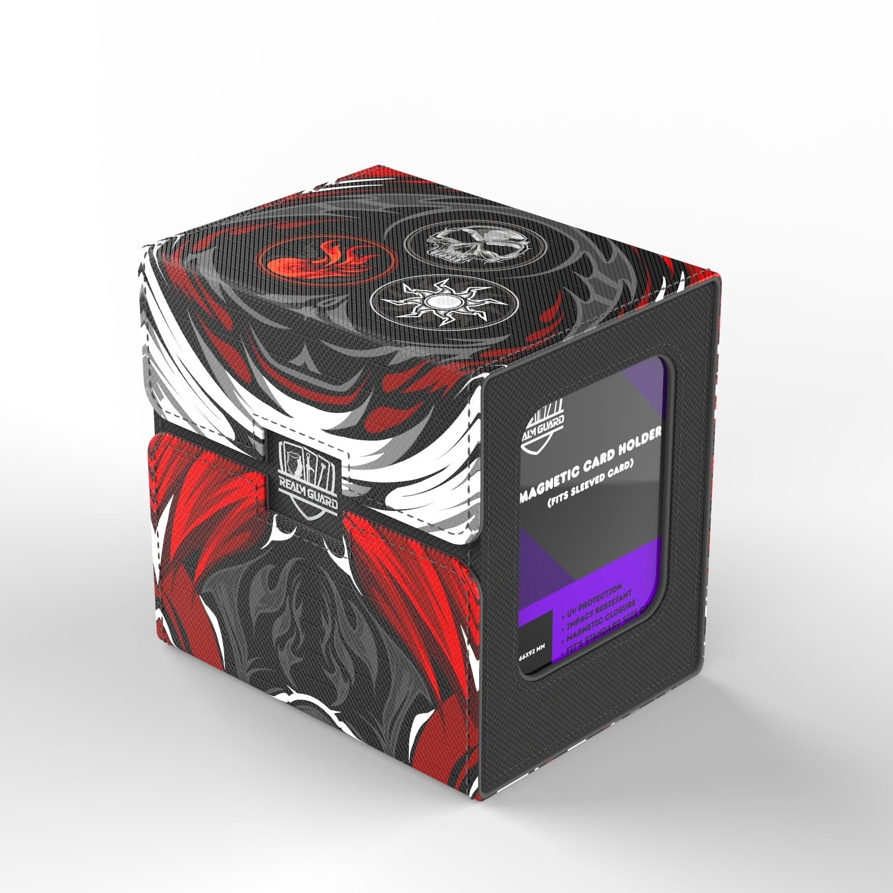 Realm Guard TCG/MTG Commander 100+ Card Art Deck Box With Storage (Black/Red/White) โ image 1
