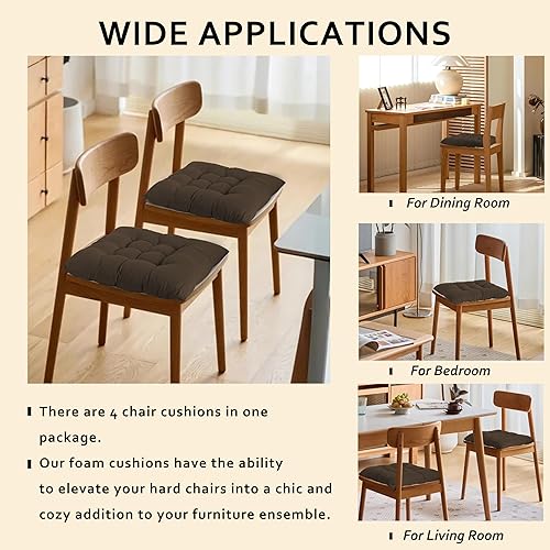 Miniatura 5 de ELFJOY Paquete de 4 cojines para sillas de comedor de 17 x 17 pulgadas, cojines de asiento para sillas de cocina, almohadillas cuadradas suaves y