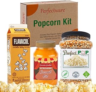 Perfectware Popcorn Kit- (Includes 35oz Popcorn Season Salt, 4lbs Yellow Kernels, and 32oz Butter Flavored Coconut Oil, Plain,PW-Popcorn Kit-3