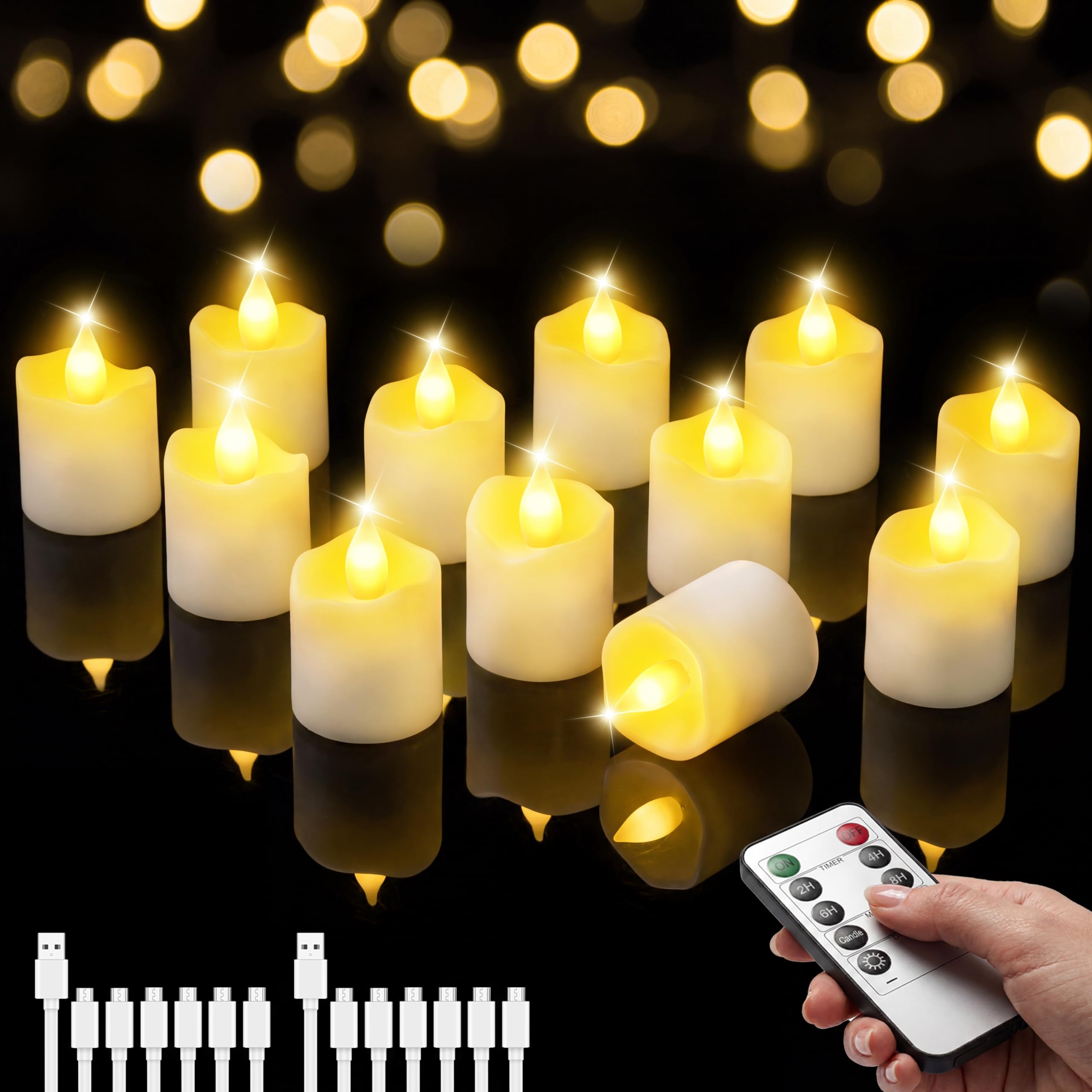 Guhope Rechargeable Tea Lights 12 Pack, LED Flameless Candles with Remote