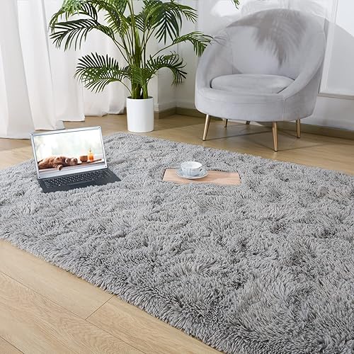 Miniatura 6 de Alfombra de área suave para dormitorio, 4 x 6 pies, alfombras esponjosas con parte inferior antideslizante para sala de estar, mesita de noche,